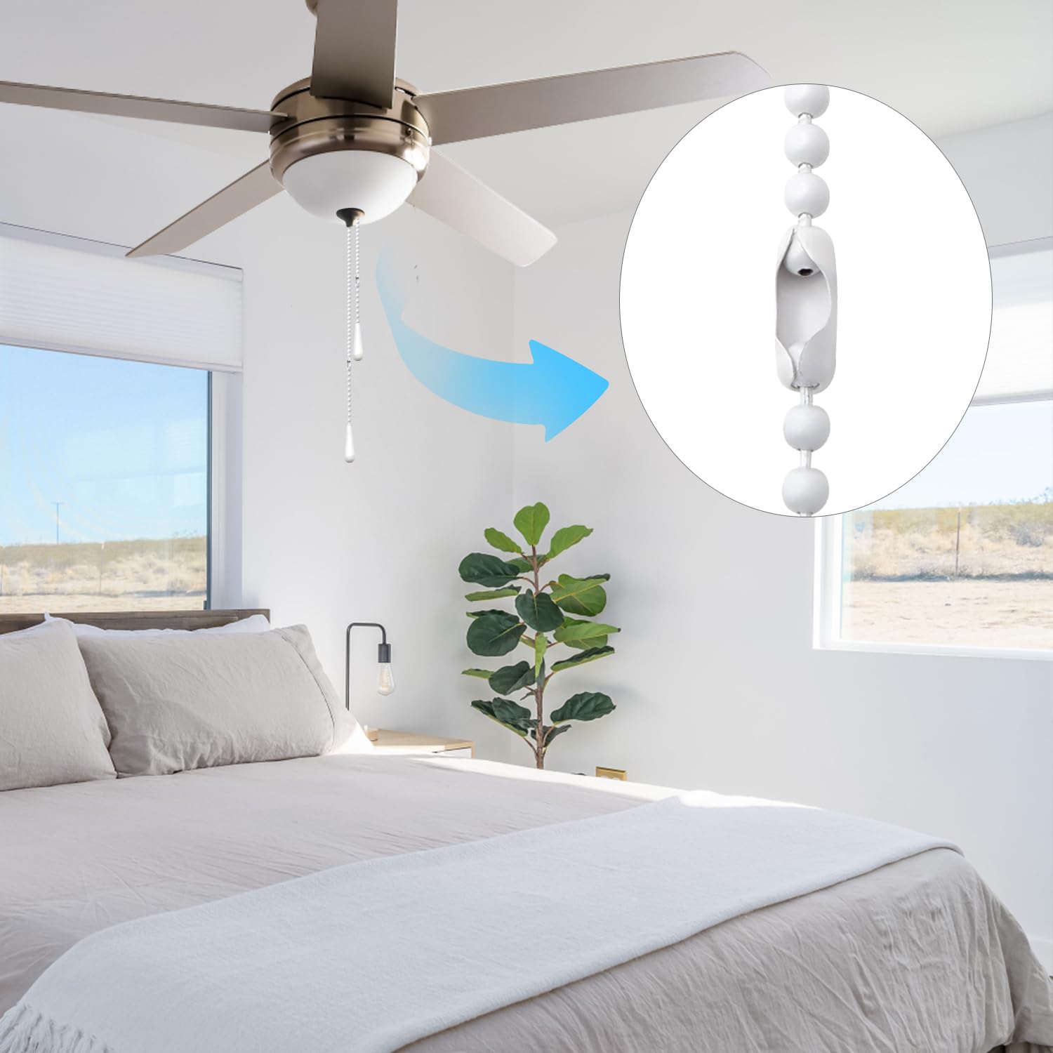 Ceiling Fan Pull Chain Extender, 12Feet 3Mm Diameter Beaded Ball Fan Light Extension Pull Chain With 10 Matching Connectors(Whit