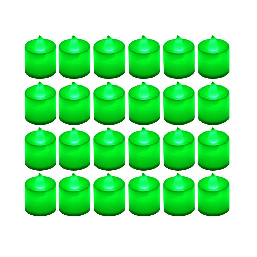Lanker 24 Pack Flameless Led Tea Lights Candles - Flickering Green Battery Operated Electronic Fake Candles - Decorations For Pa