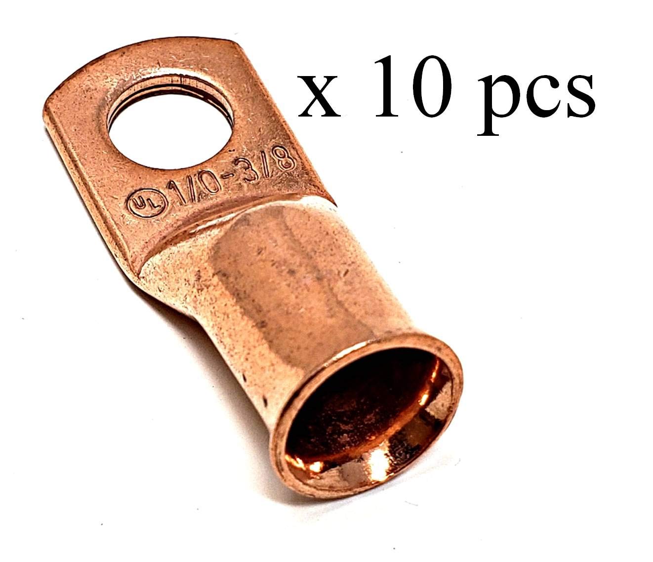 10 Pcs Wni 1/0 Gauge X 3/8 Pure Copper Battery Welding Cable Lug Connector Ring Terminals
