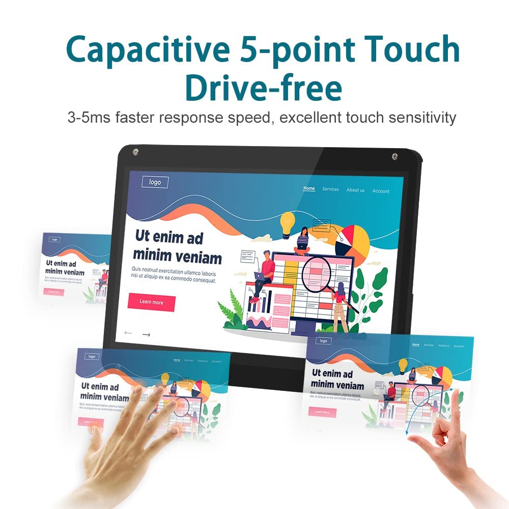 Lesown 7 Inch Raspberry Pi Monitor Touchscreen With Case, Touch Display 7 Inch Monitor Raspberry Pi 5 Screen 1024X600 Ips Small