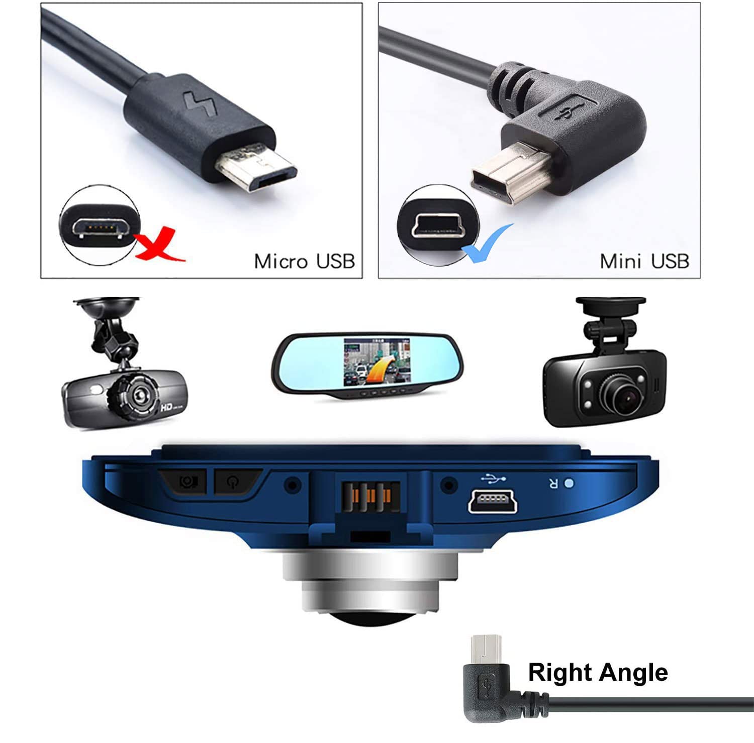 Pasow Mini Usb Charging Cable Usb 2.0 A Male To Mini B Car Vehicle Power Charger Adapter Cord For Dash Cam Rearview Mirror Cam B