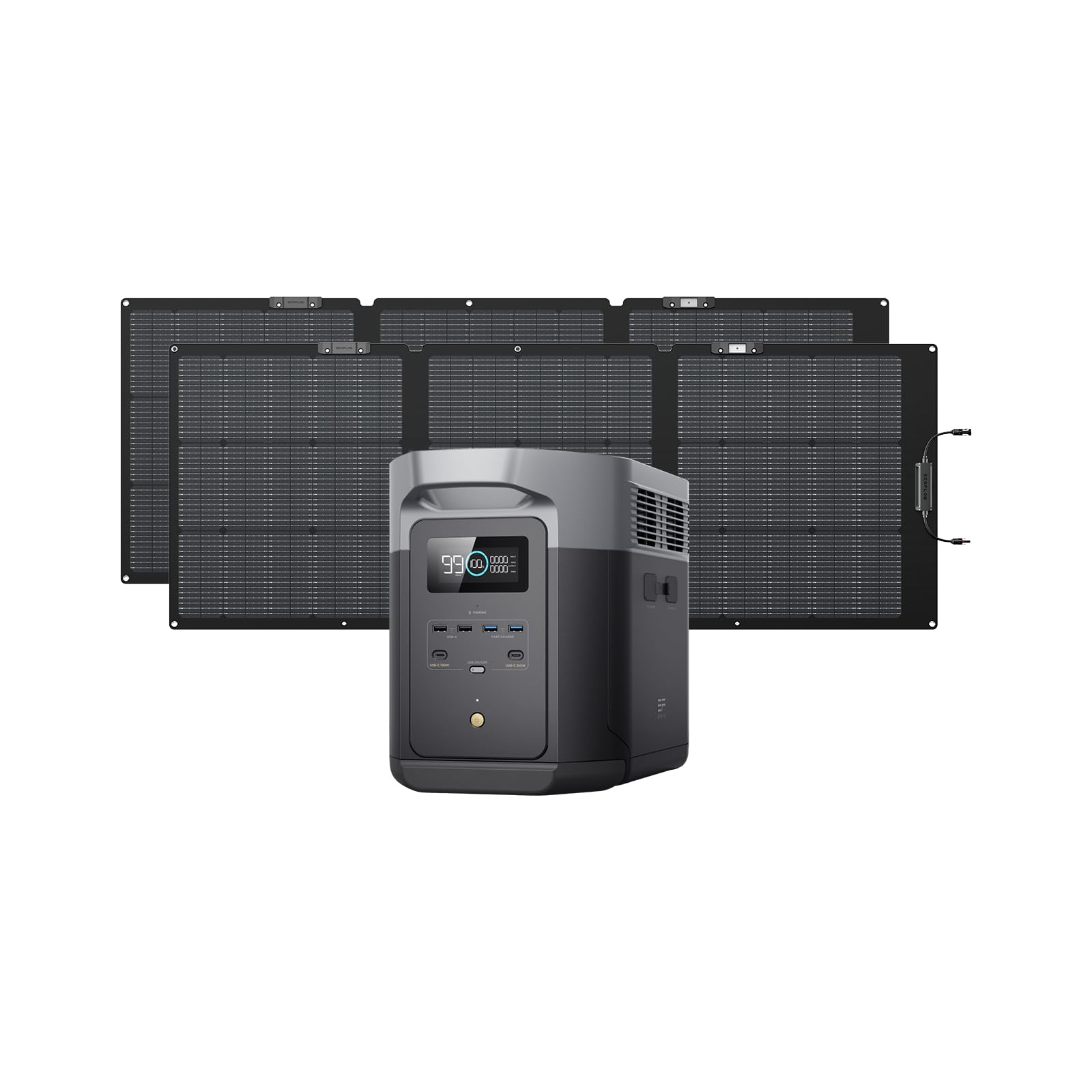 EF ECOFLOW Solar Generator Delta 2 Max 2048Wh with 2x160W Solar Panel, 2400W Portable Power Station LFP Battery, Up to 3400W AC 
