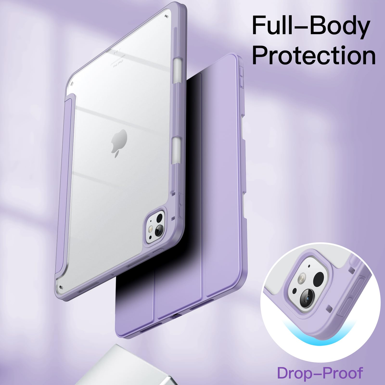 Jetech Case For Ipad Pro 11-Inch M4 2024 (5Th Generation) With Pencil Holder, Clear Transparent Back Shell Slim Stand Shockproof