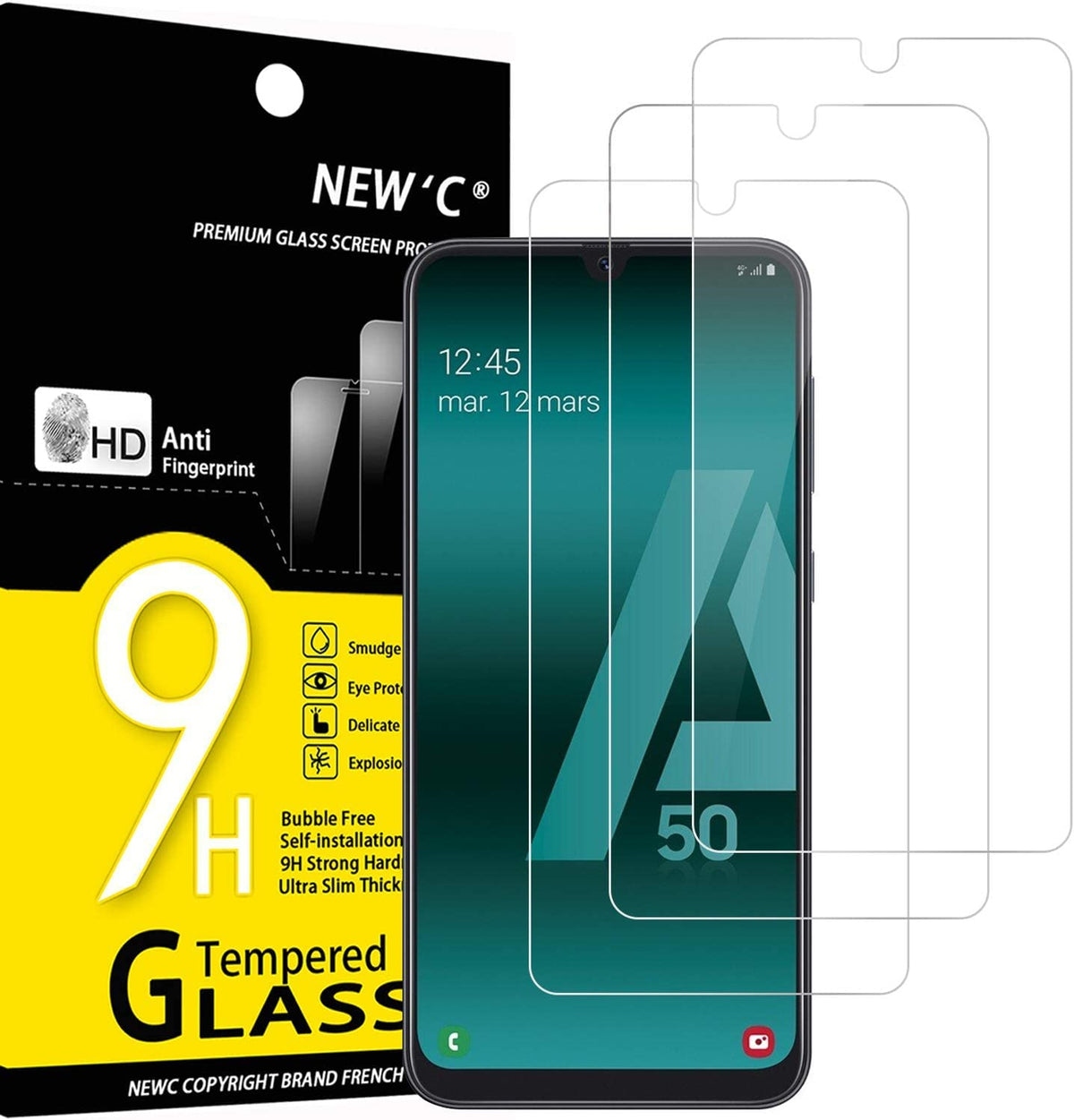Newc 3 Pack] Designed For Samsung Galaxy A50 (Sm A505F), A50S Screen Protector Tempered Glass, Case Friendly Ultra Resistant