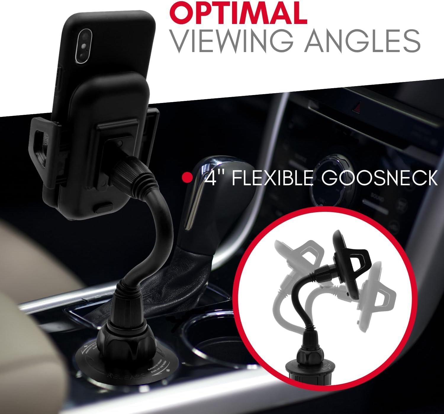 Macally Car Cup Holder Phone Mount   Secure Fit For Phones Up To 4.1    Wide   Cup Phone Holder For Car With Flexible Gooseneck