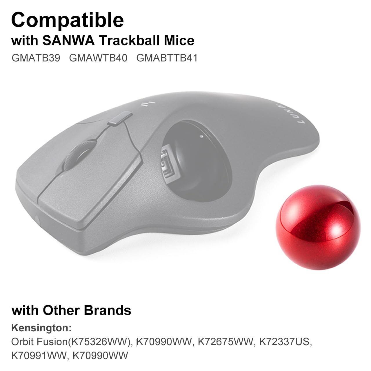 Sanwa 40Mm/1.57In Trackball, Replacement Ball Gmawtb40, Gmabttb41, Gmatb39, Kensington Orbit Fusion, And Other Compatible Trackball Mice, Glossy Red