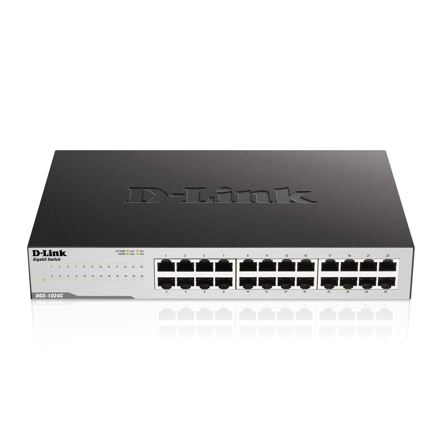 D Link Ethernet Switch, 24 Port Gigabit Unmanaged Network Internet Hub Desktop Rackmount, Plug N Play (Dgs 1024C),Black