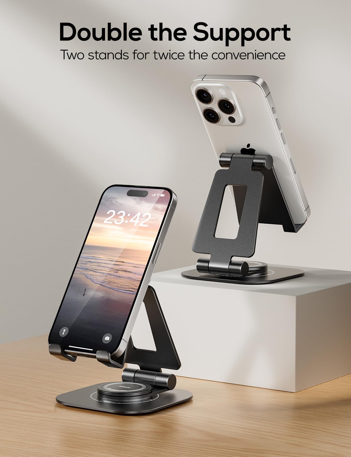 Nulaxy 2-Pack 360 Rotating Phone Stand, Fully Adjustable Foldable Phone Holder, Aluminum Desktop Cradle With Anti-Slip Base, Off