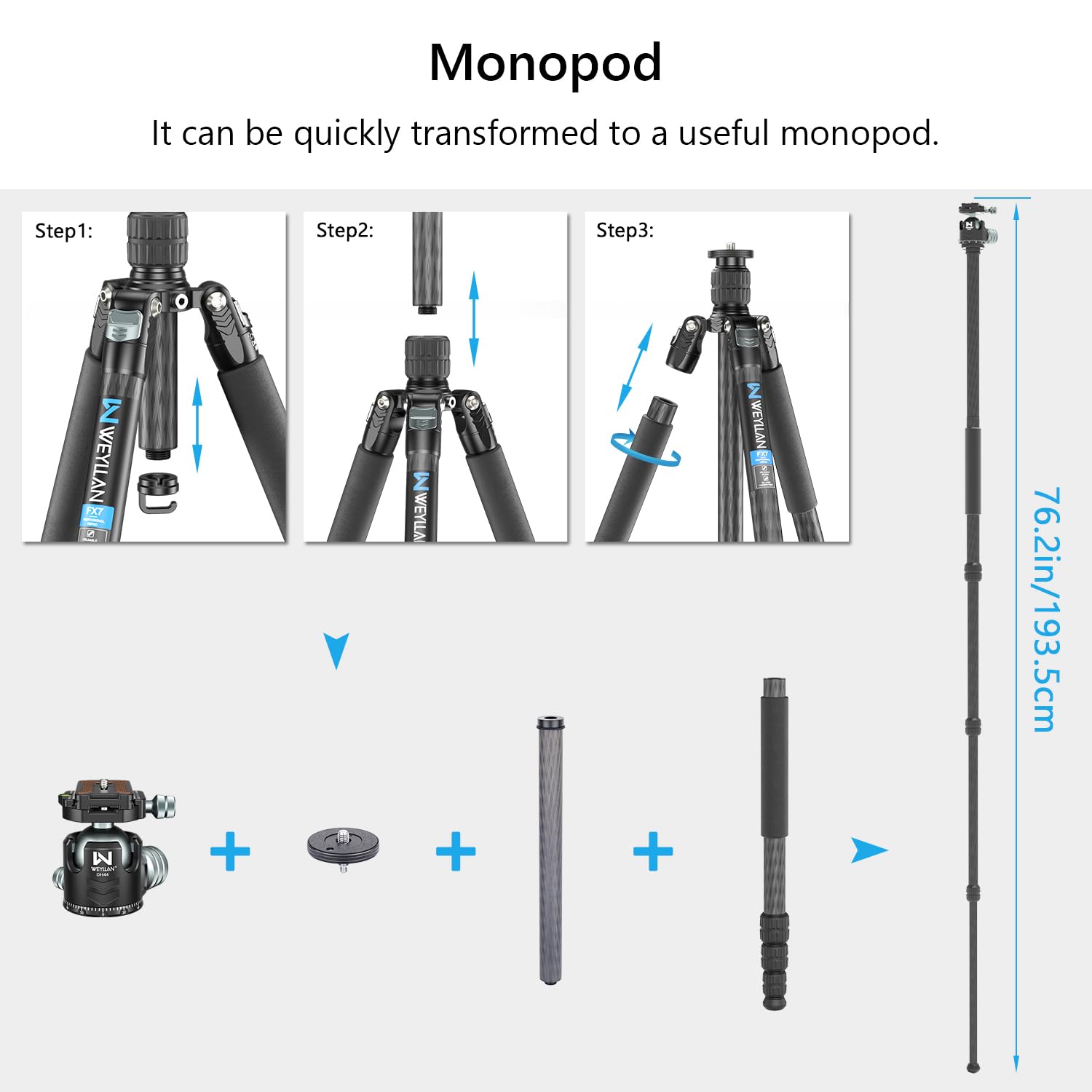 Professional Heavy Duty Carbon Fiber Tripod, Artcise 72.6'' Camera Tripod Monopod, 10 Layer Carbon Fibre Tube, 32.5Mm Leg With Panorama 44Mm Tripod Ball Head For Canon Sony Dslr Slr Digital Camcorder