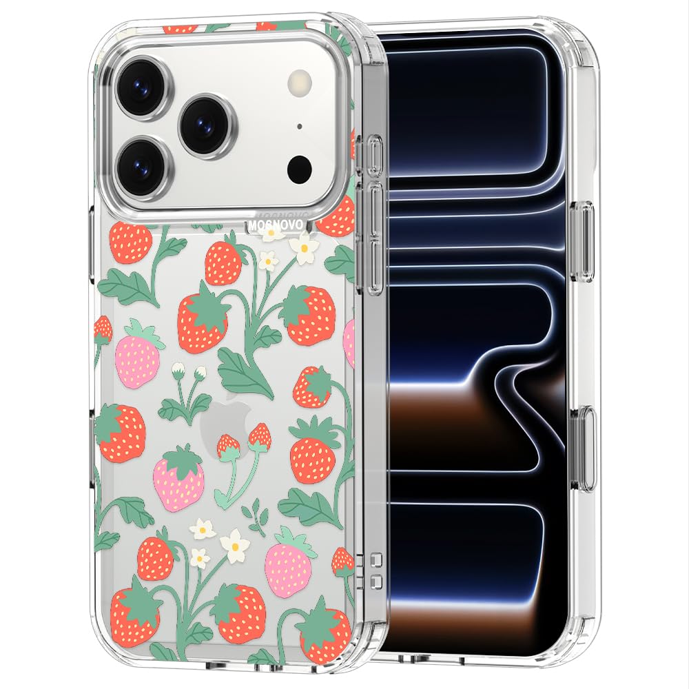 MOSNOVO for iPhone 17 Pro Case | Military Grade 6.6ft Drop Tested | Camera Control | Clear with Strawberry Garden Design