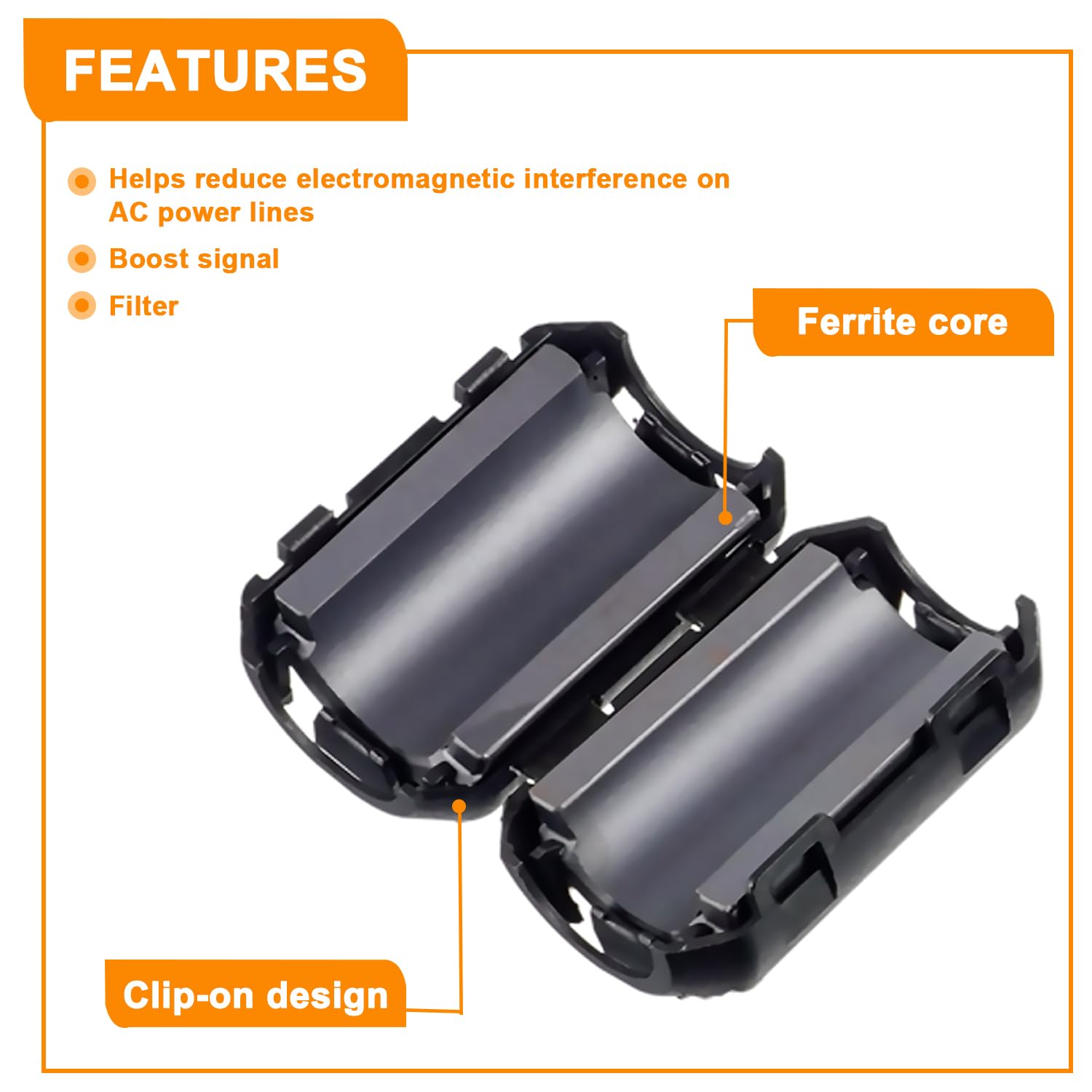 Huarew 60 Pcs Black Clip On Ferrite Ring Core Rfi Emi Noise Suppressor Cable Clip For 3 Mm 5Mm 7Mm 9Mm 13Mm Diameter Cable