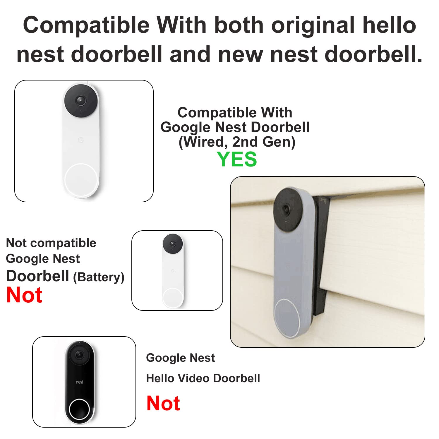 Doorbell Vinyl Siding Mount Angle Adjustment Wedge, For Google Nest Doorbell Siding Mount Fits Gen 2 And Wired, Solve The Proble