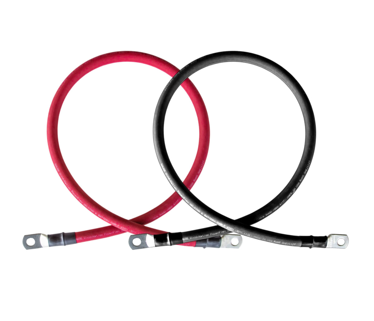 2/0 Awg 2/0 Gauge Red + Black Pure Copper Battery Inverter Cables Solar, Rv, Car, Boat 3 Feet 5/16'' In Lugs