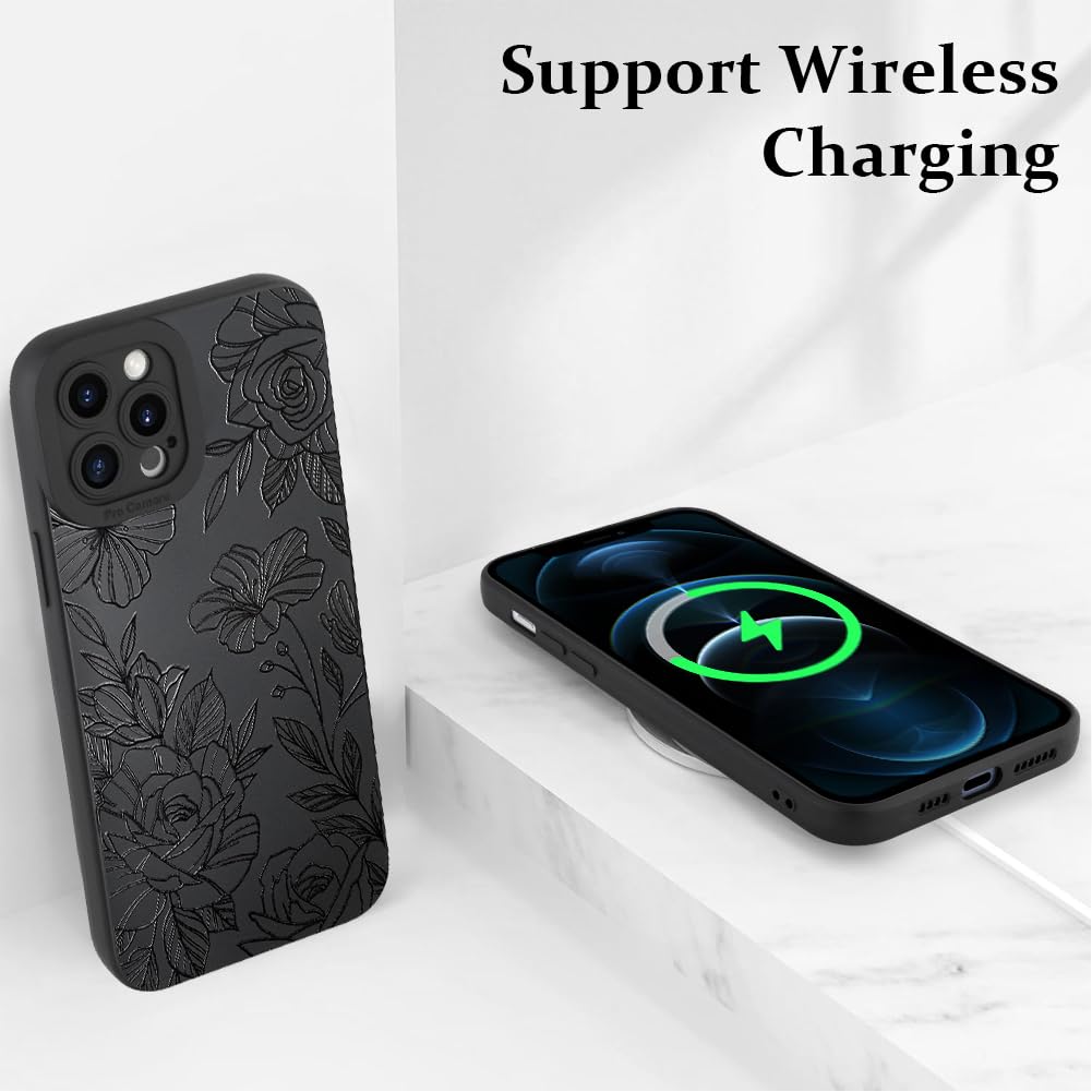 Lsl Case For Iphone 12 Pro Black Floral Flower Pattern Print Case Soft Tpu Full Camera Lens Anti Drop Anti Scratch Shockproof Pr