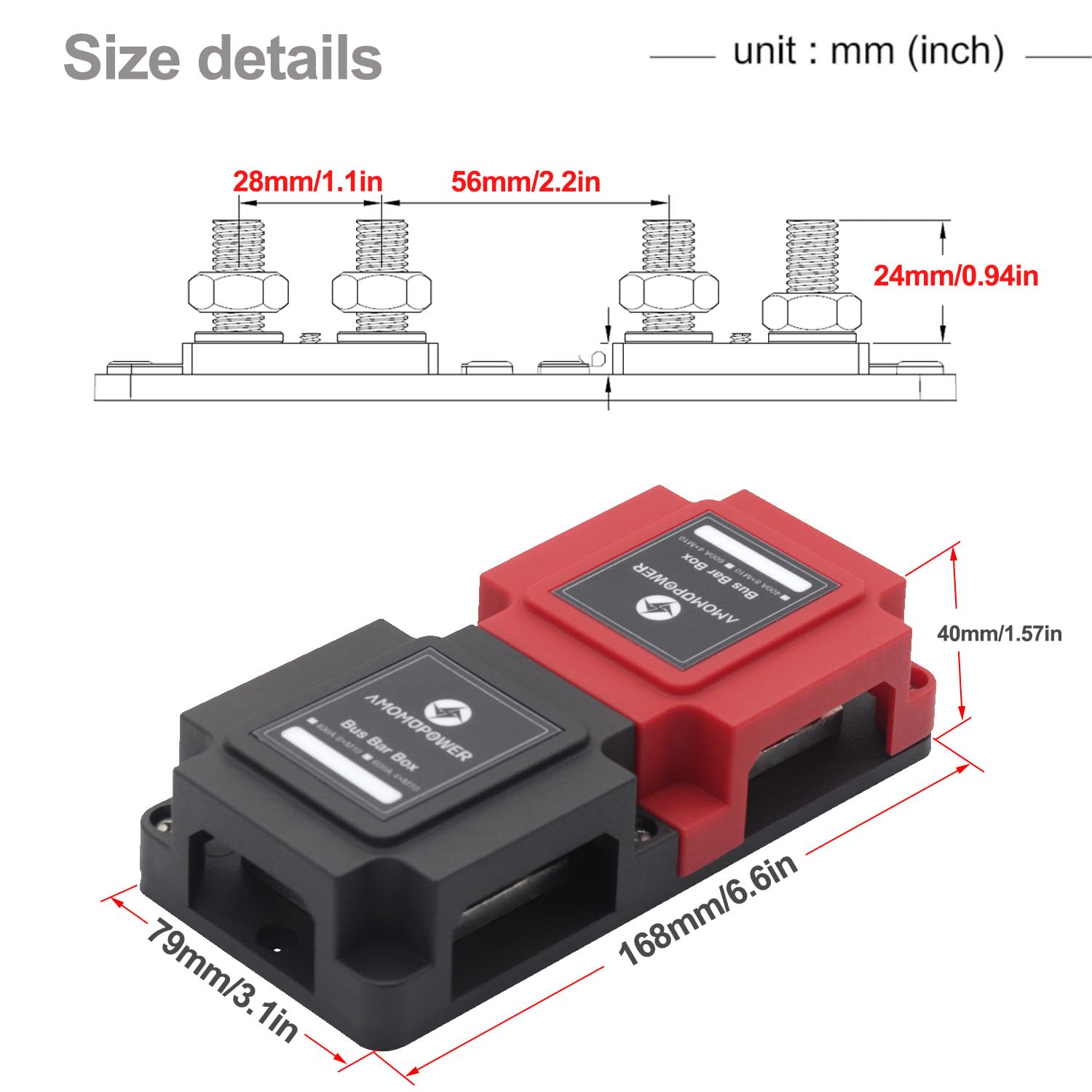 T Tocas 400A Marine Bus Bar Power Distribution Block With Cover 8 X 3/8'' (M10) Terminal Studs Positive & Ground Busbar For Auto