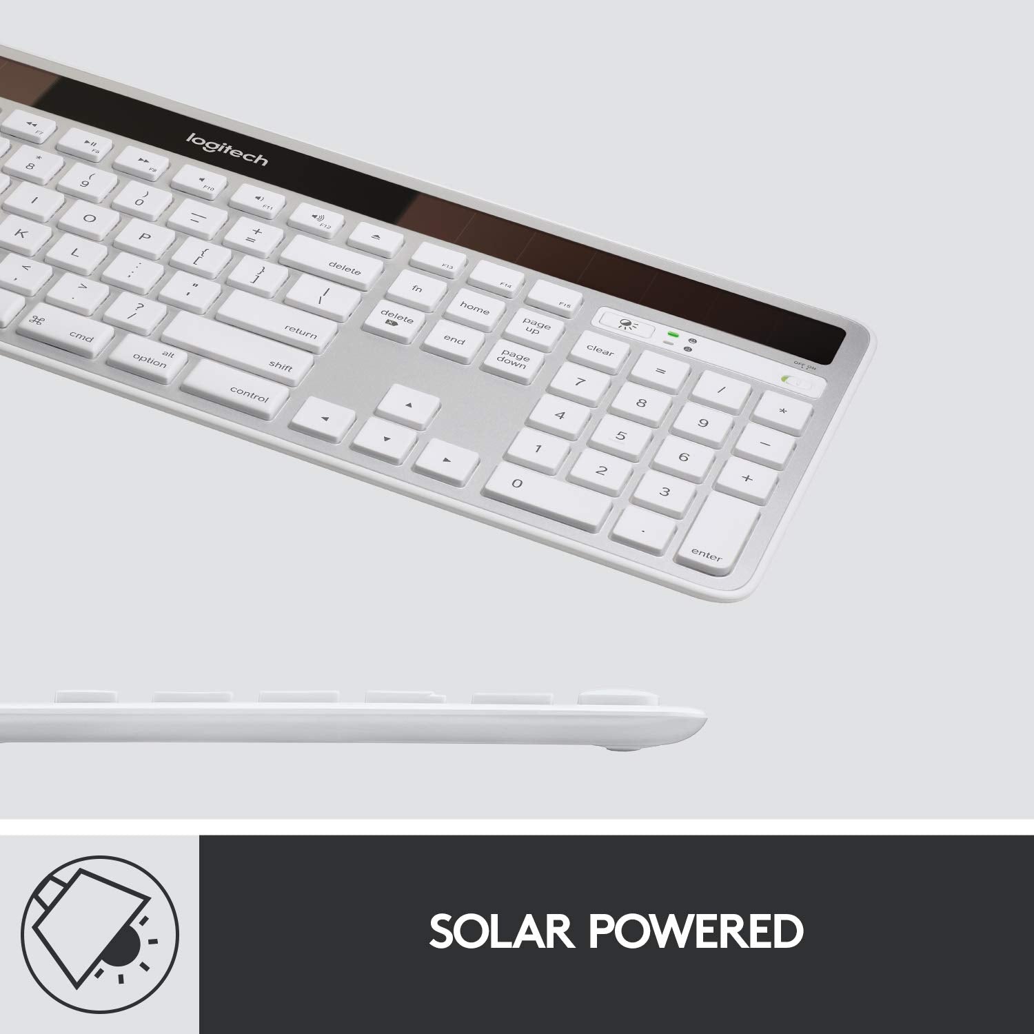 Logitech K750 Wireless Solar Keyboard For Mac     Solar Recharging, Mac Friendly Keyboard, 2.4Ghz Wireless   Silver