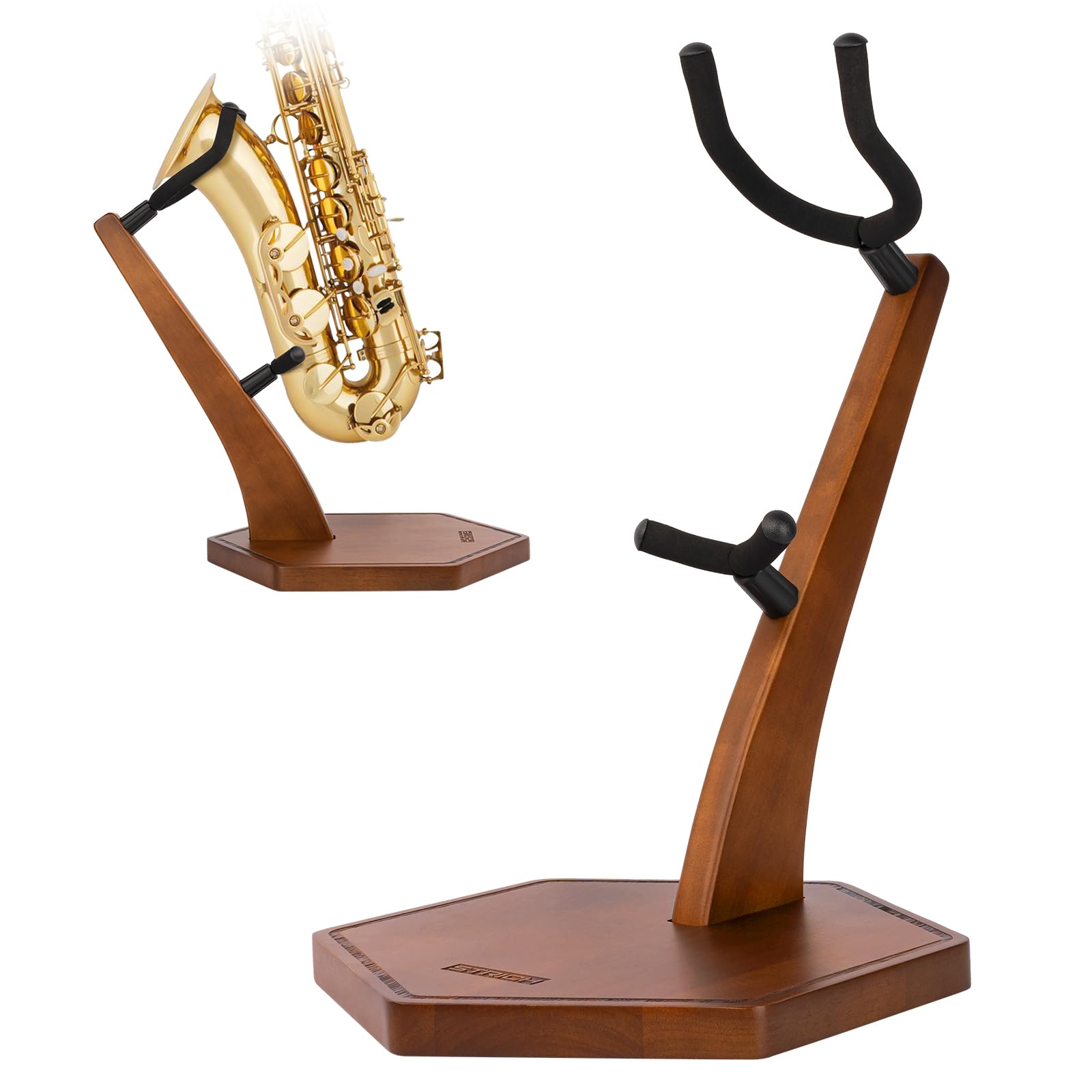 STRICH Wooden Saxophone Stand Display For Alto Tenor Sax, Handmade Solid Wood Floor Stand Holder Colour Walnut, Weighted Heavy B