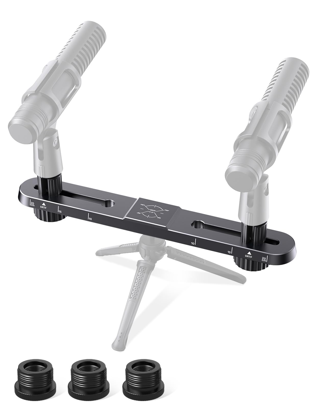Stereo Array Spacing Microphone Holder with Scale Adjustable Position for Two Mics or Booms, Mic Mount Bar Fits Most Mic Stands,