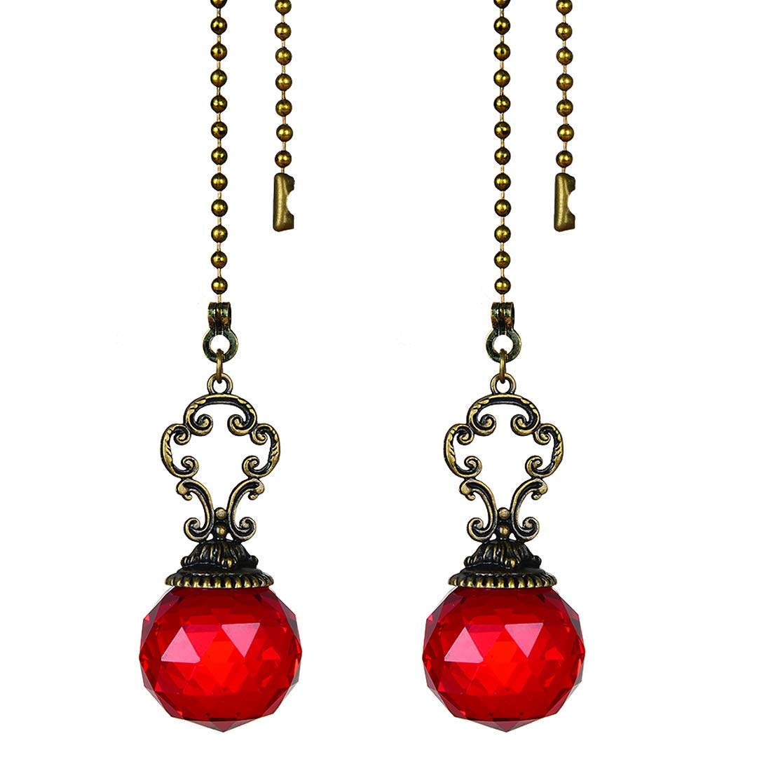 Set Of 2 Vintage Style Red Fan Pull Ceiling Fan Chain Pulls Crystal Prism Ball