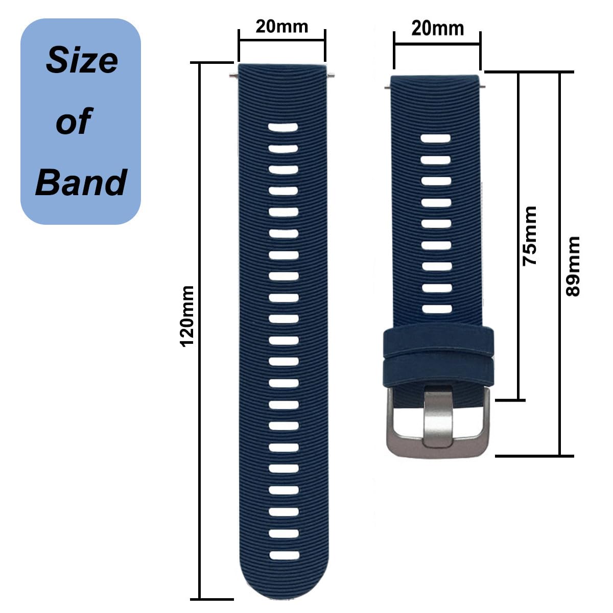 20Mm Watch Band For Garmin Forerunner 55/Forerunner 245/Vivoactive 5/Vivoactive 3, Soft Silicone Band Replacement Strap For Garm