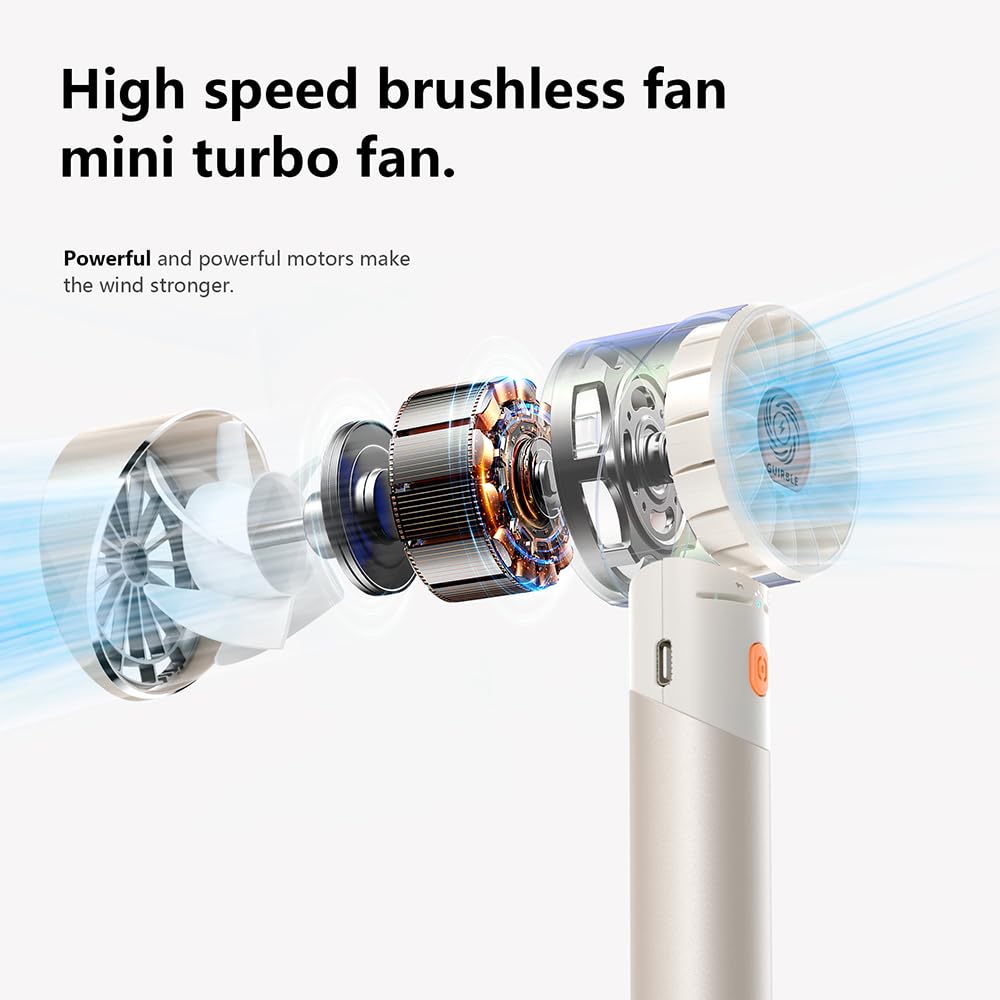 Guirble Handheld Fan,Portable Turbo Fan,Powerful Personal Fan(7000Rpm High Speed Motor,Battery Work 3 16 H),Usb Rechargeable Min