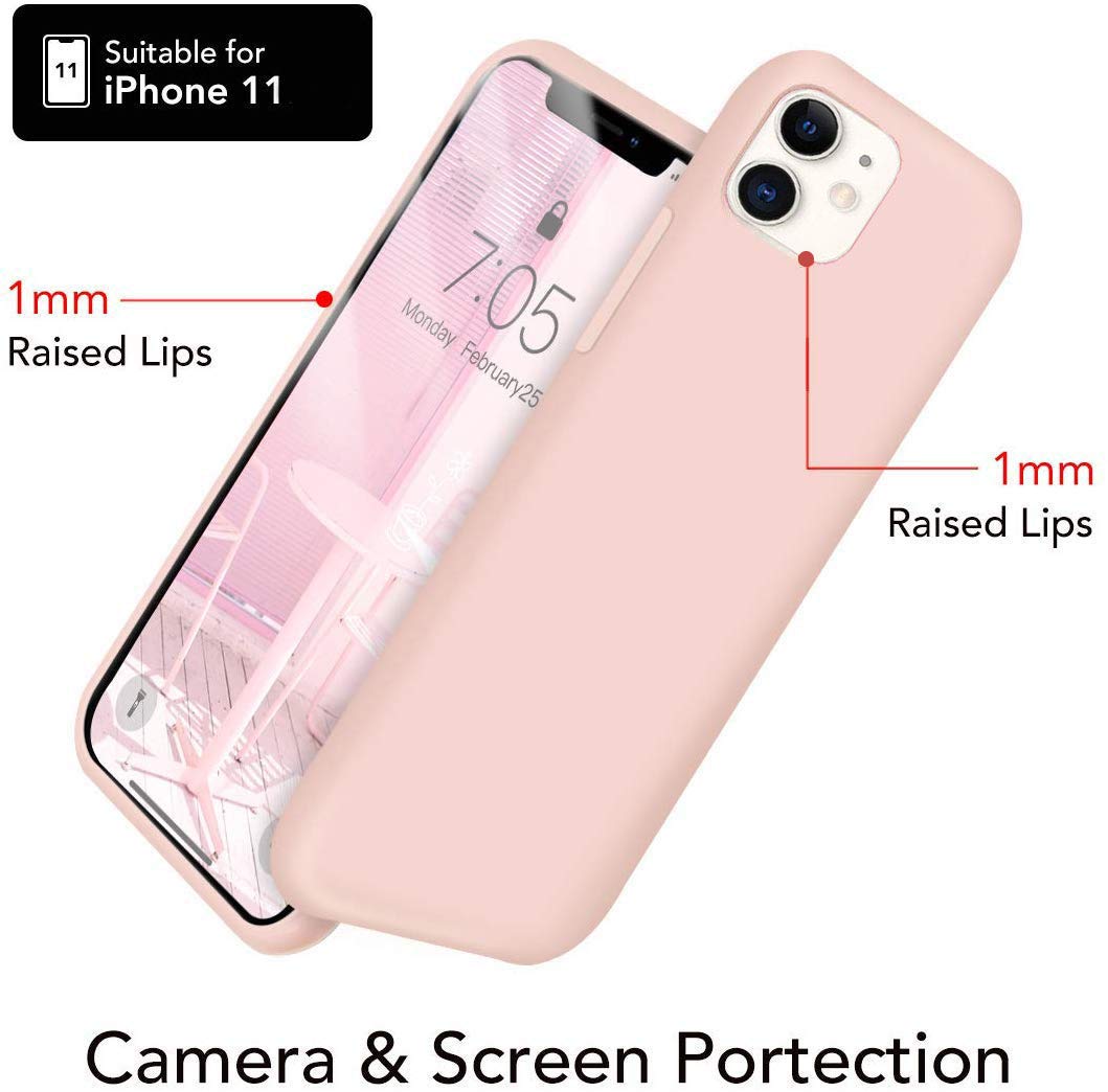 Icesword Iphone 11 Case Pink Sand, Thin Liquid Silicone Case, Soft Silk Microfiber Cloth, Matte Pure Cute Pink, Gel Rubber Full
