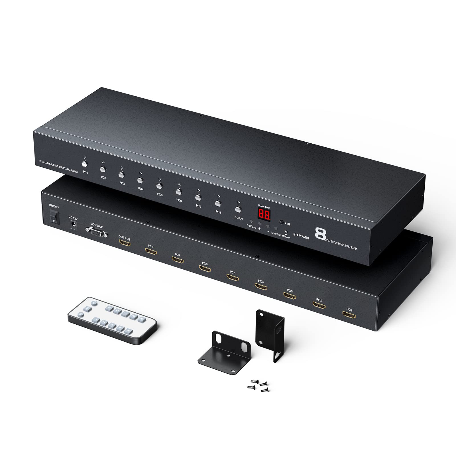 4K 60Hz Hdmi Switch 8 Port With?5Ft Hdmi Cable?, Yinker 4K Hdmi Switch 8 In 1 Out With Ir Remote + Rack Mount Ears + Rs232, Supp