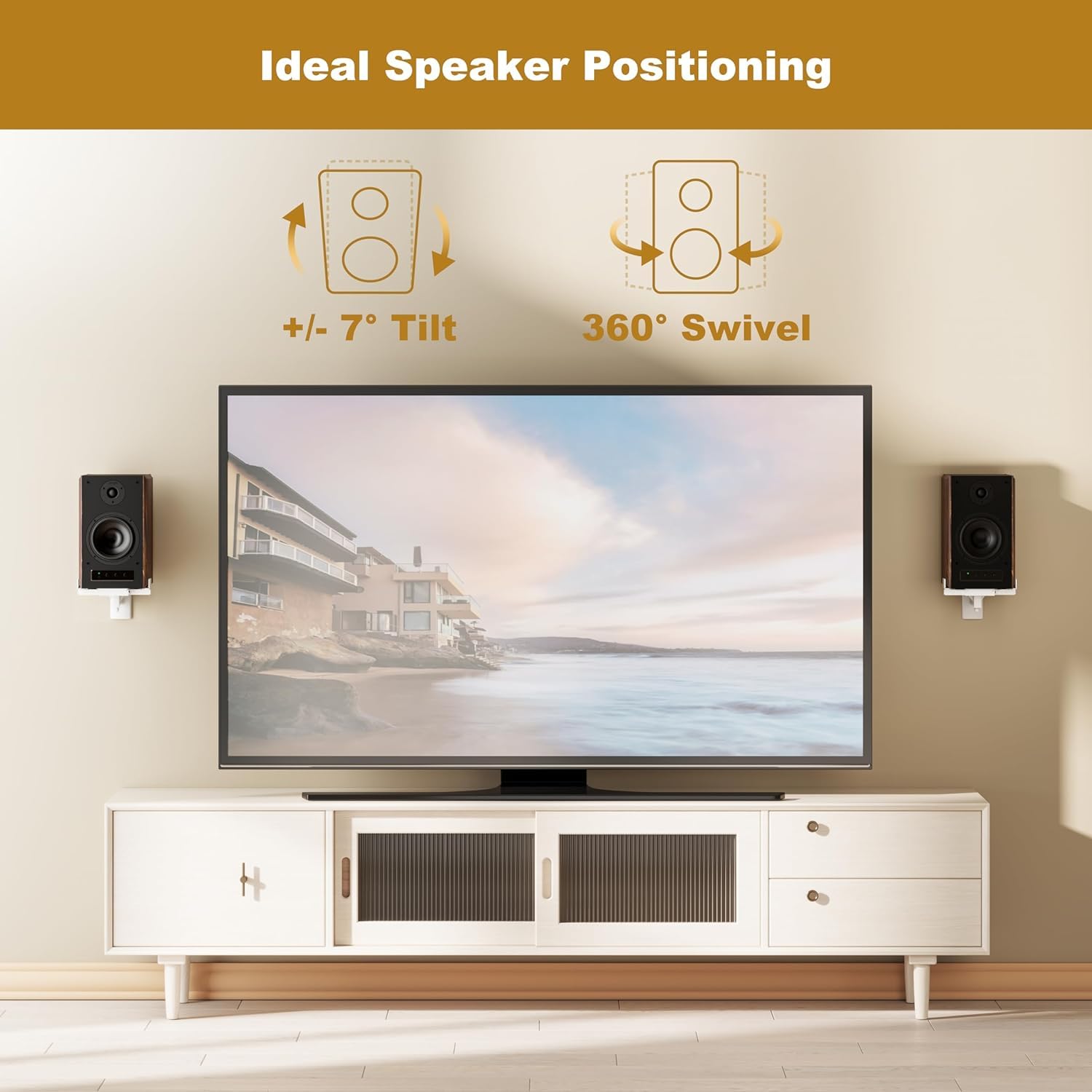 Fdm Universal Speaker Wall Mount One Pair Of Side Clamping Bookshelf Speaker Mount Bracket With Swivel And Tilt For Sound Speake