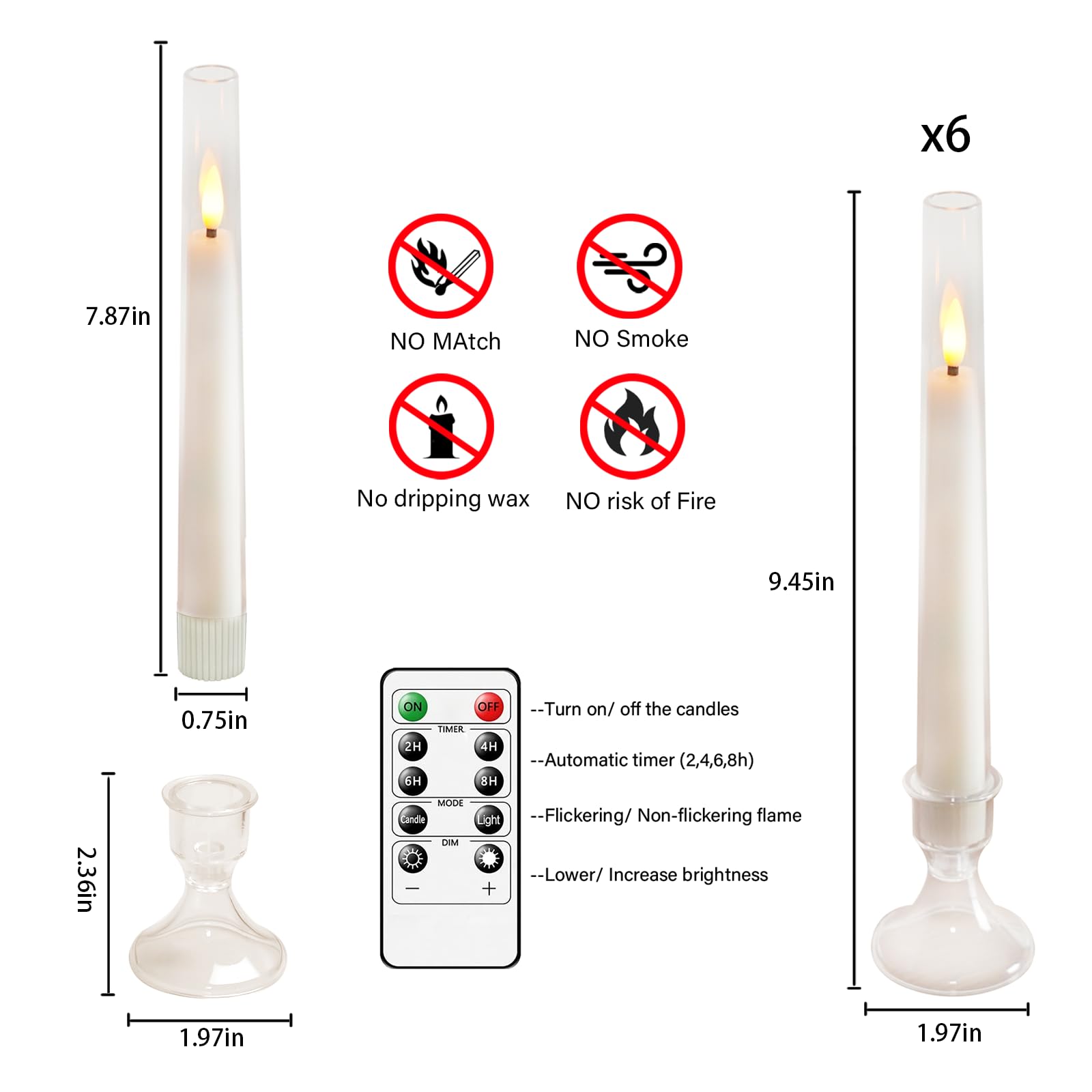 Sasigeiaa Flameless Taper Candles,With Remote And Timer Flickering Flameless Candles,6 Pack Led Candles,With Base Battery Operat
