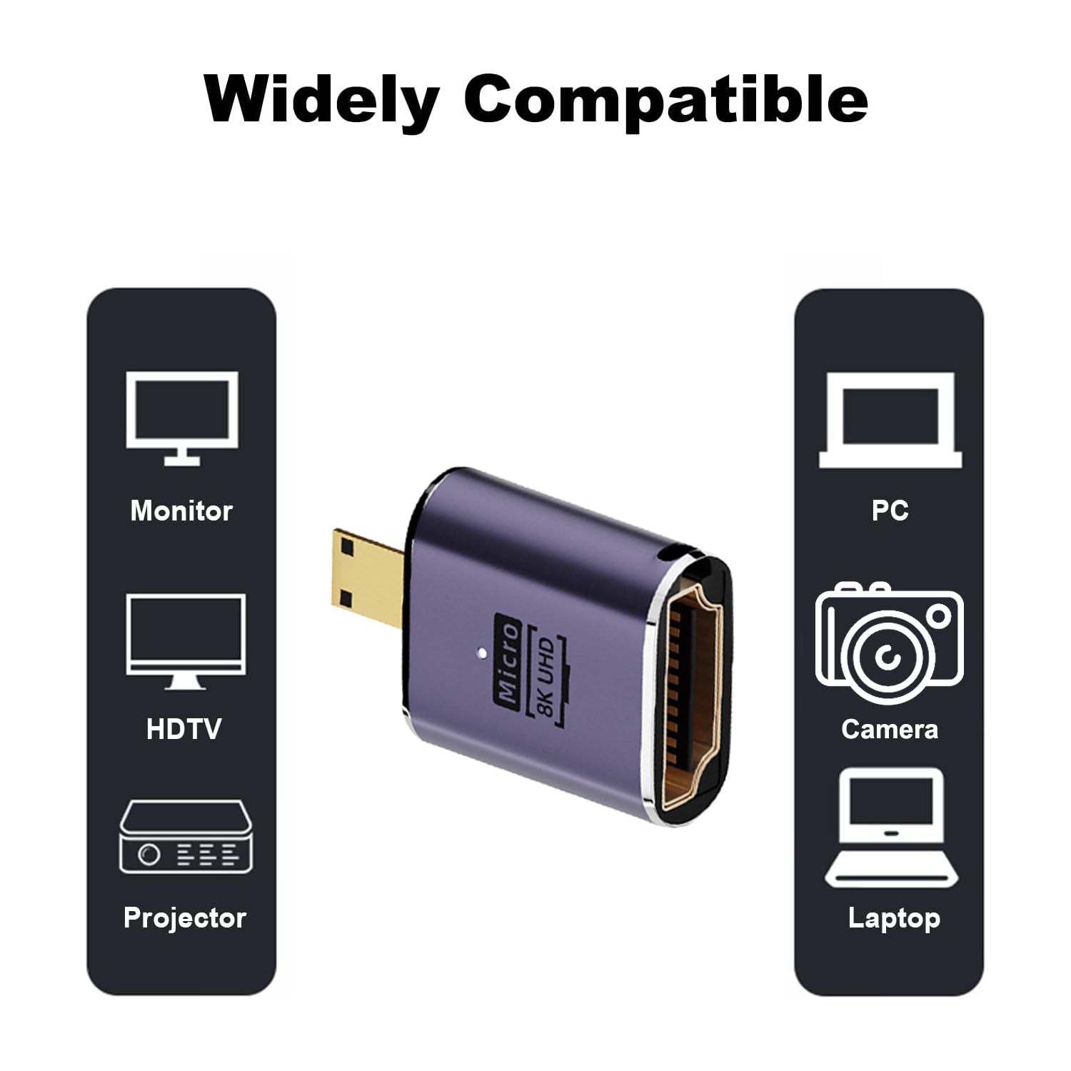 Areme 8K Micro Hdmi To Hdmi Adapter (2 Pack), Micro Hdmi Male To Hdmi Female Cable Converter Connector For Sony A6000, Raspberry