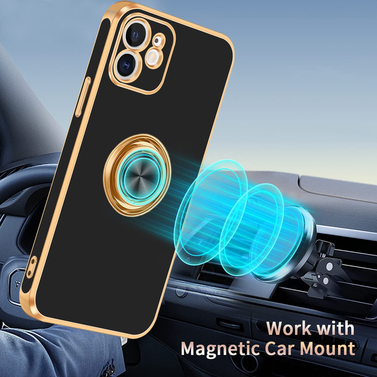Fingic Compatible With Iphone 11 Case, With 360 Rotatable Ring Holder Kickstand Magnetic Support Car Mount Women Men Slim Soft T