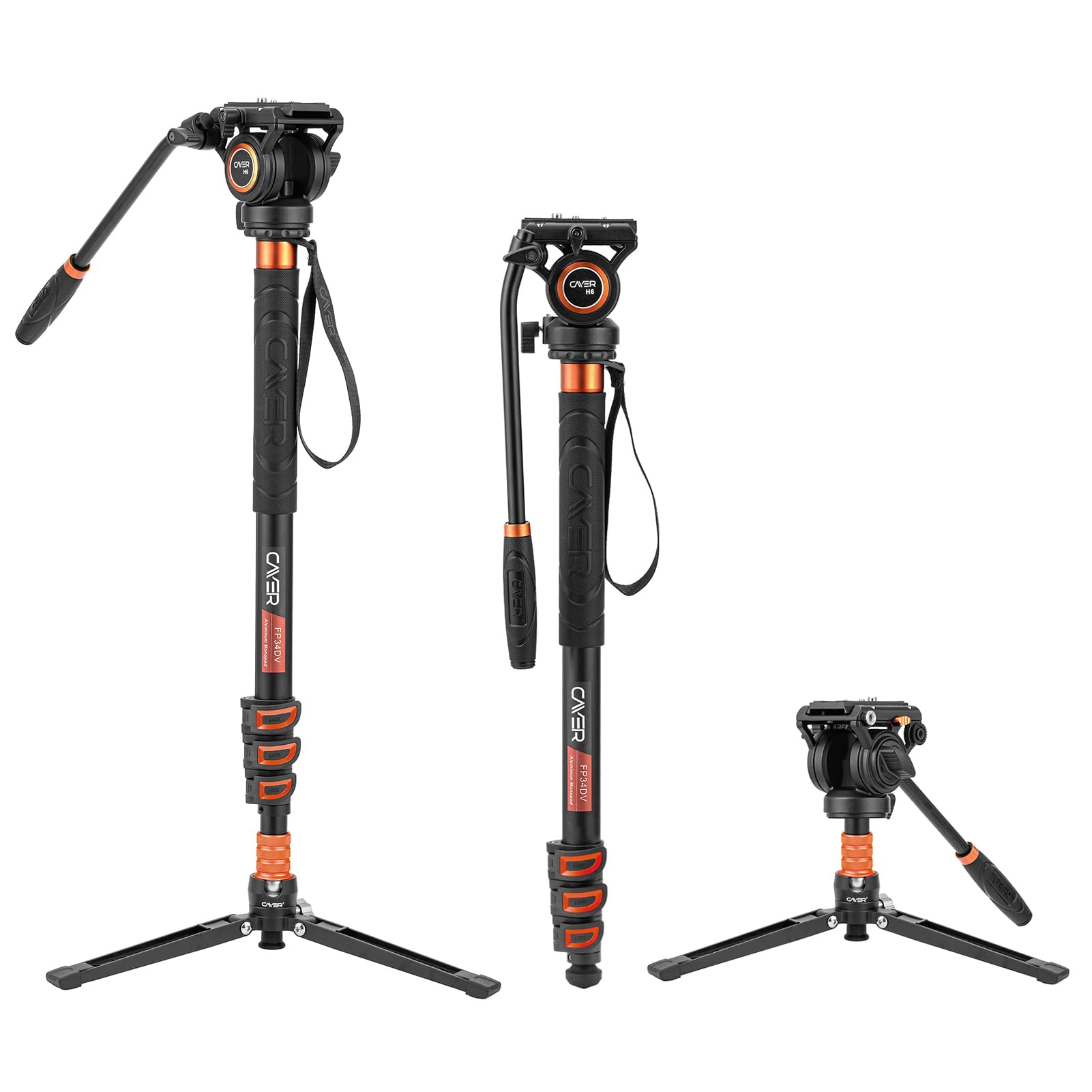 Cayer Fp34 Monopod With Feet, 71 Inch Aluminum Telescopic Camera Monopod With Fluid Head And 3 Leg Tripod Base For Dslr Video Ca