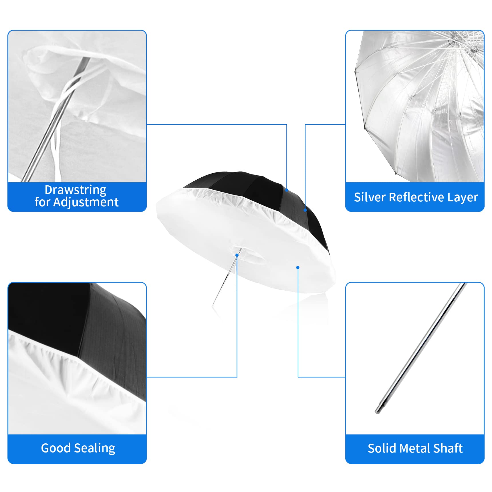 Selens Parabolic Umbrella And Diffuser Photography Lighting, 65 Inch Black Silver Reflective Deep Umbrella For Photo Studio Flas