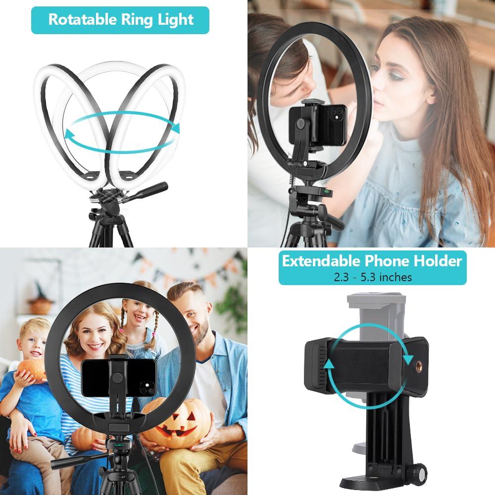 Sensyne 12'' Ring Light With 50'' Extendable Tripod Stand, Led Circle Lights With Phone Holder For Live Stream/Makeup/Youtube Vi