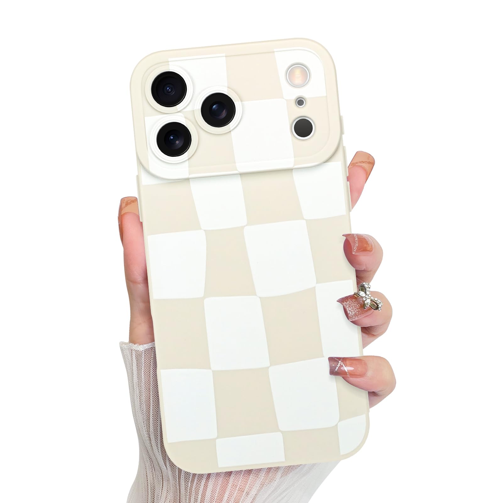 KANGHAR Compatible with iPhone 17 Pro Case 2025, Silicone Checkered Cute Pattern, Camera Protection Soft Slim Phone Cover for Gi