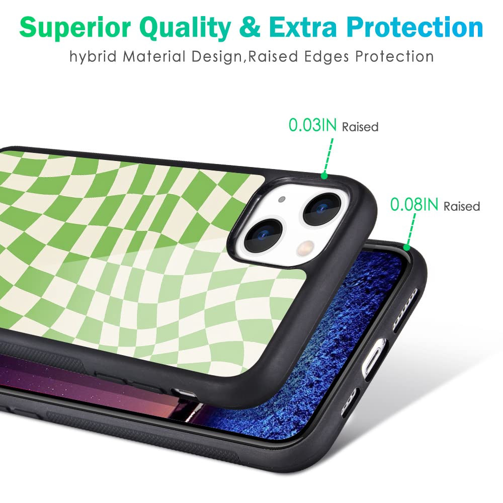 Maycari Compatible With Iphone 13 Mini Case For Children Women Twist Green Checkerboard Design, Hard Back Cover With Grid Plaid