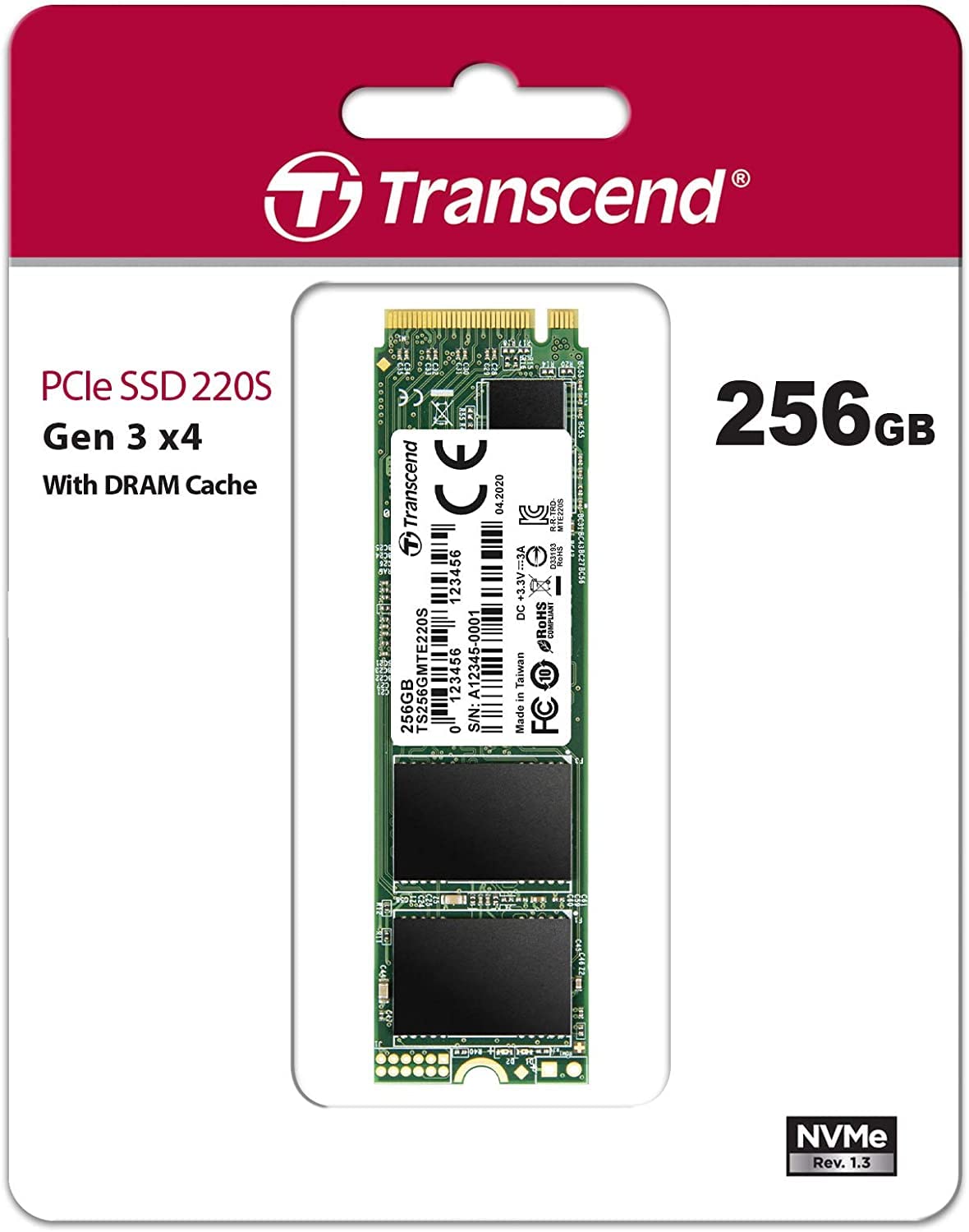 Transcend TS256GMTE220S 256GB M.2 PCIe Gen3x4 80mm Internal Solid State Drive