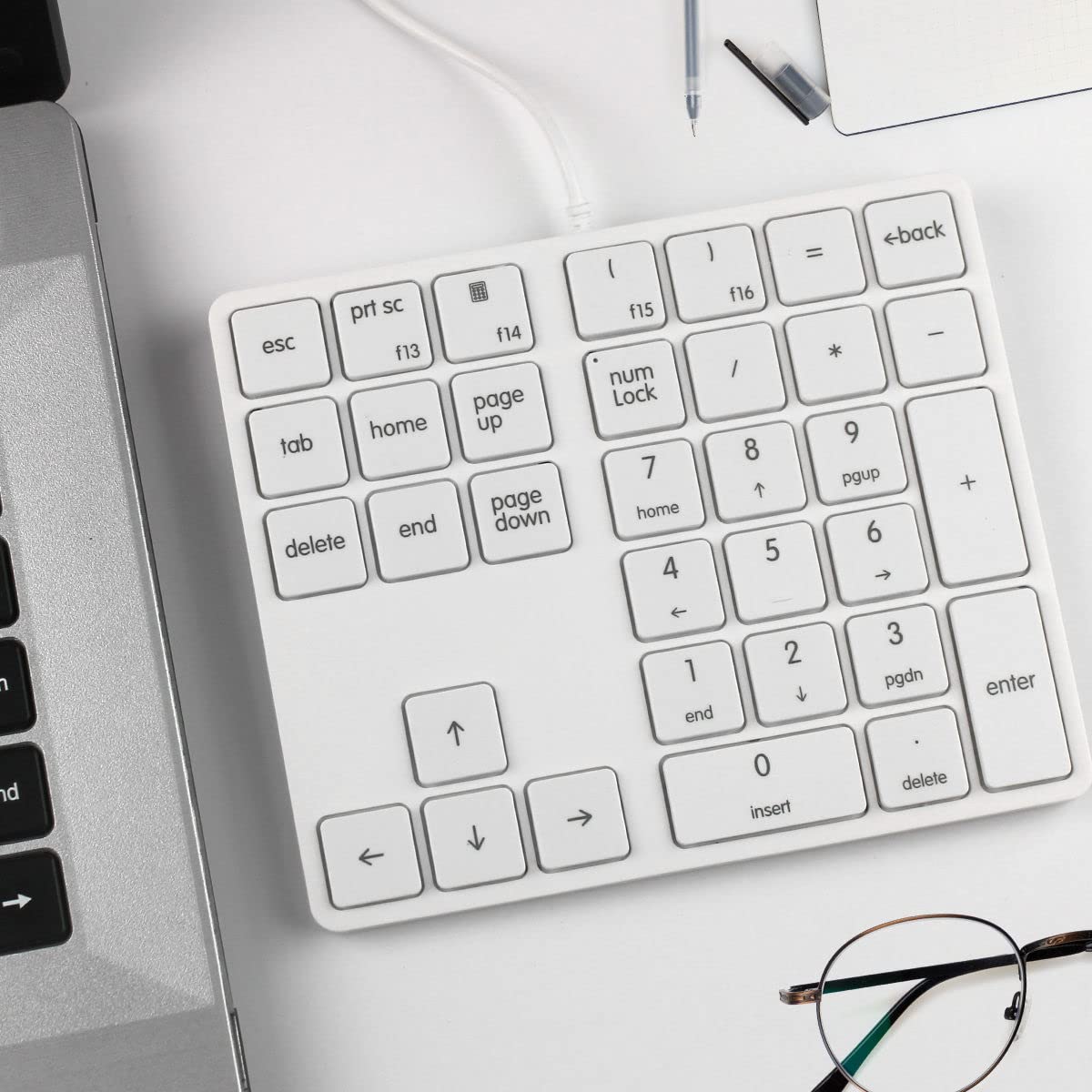 Merdia Numeric Keypads Wired Numpad 34 Keys External Mini Slim Keyboard Magic Force For Financial Cashier Securities White | Lap