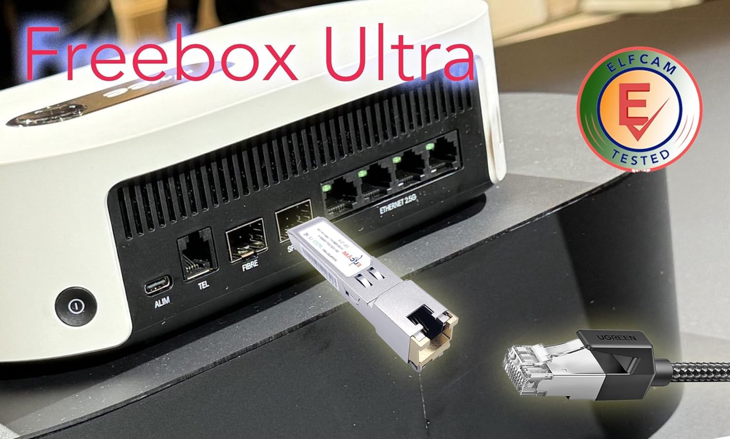 Elfcam   10Gb Sfp+ Module In Rj45 Port, 10Gb Sfp+ Module 10Gbase T 30M With 3M Cat8 Network Cable