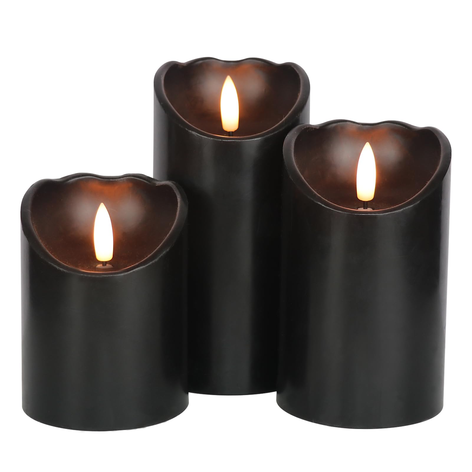 Dromance Black Flameless Pillar Candles With 6H Timer Aaa Battery Powered Real Wax Wick Flickering Led Candles Hallloween Theme