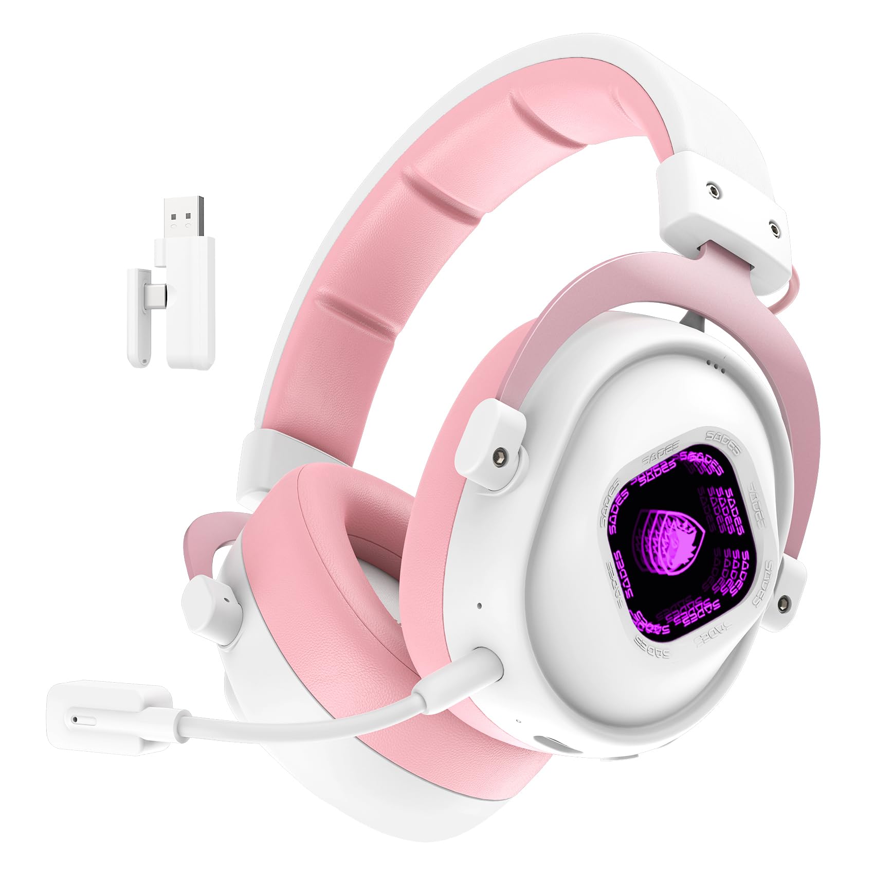 SADES Wireless Gaming Headset 7.1 Surround 90H Pink for PS5 PC Switch