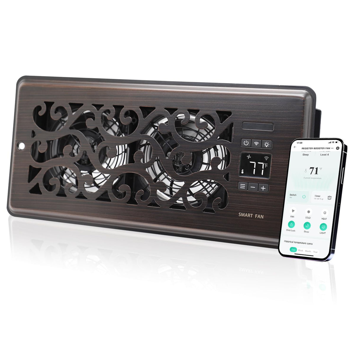 Sanycasa Register Booster Fan For 4 '' X 10 '' Register Holes, Quiet Vent Fan Booster With Intelligent Thermostat, Improves Heat