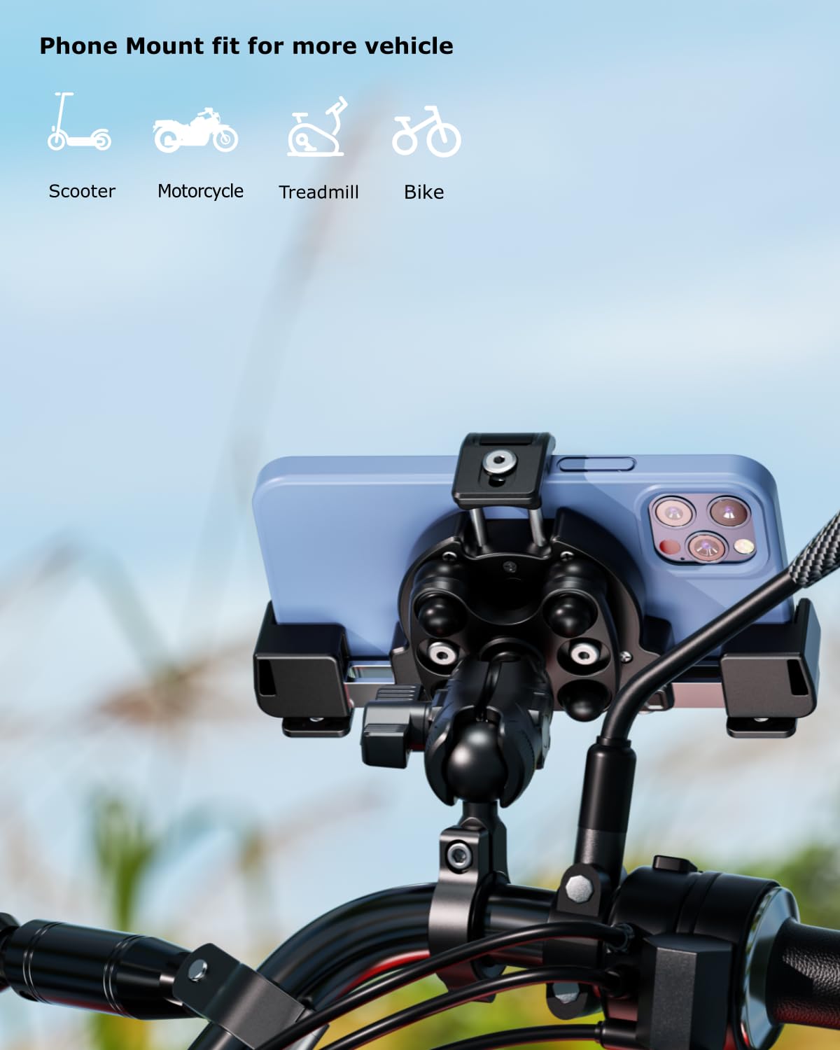 Kewig Motorcycle Phone Mount With Vibration Dampener & Not Block Camera, Safely Anti Theft Motorycle Phone Holder Handlebar Cell