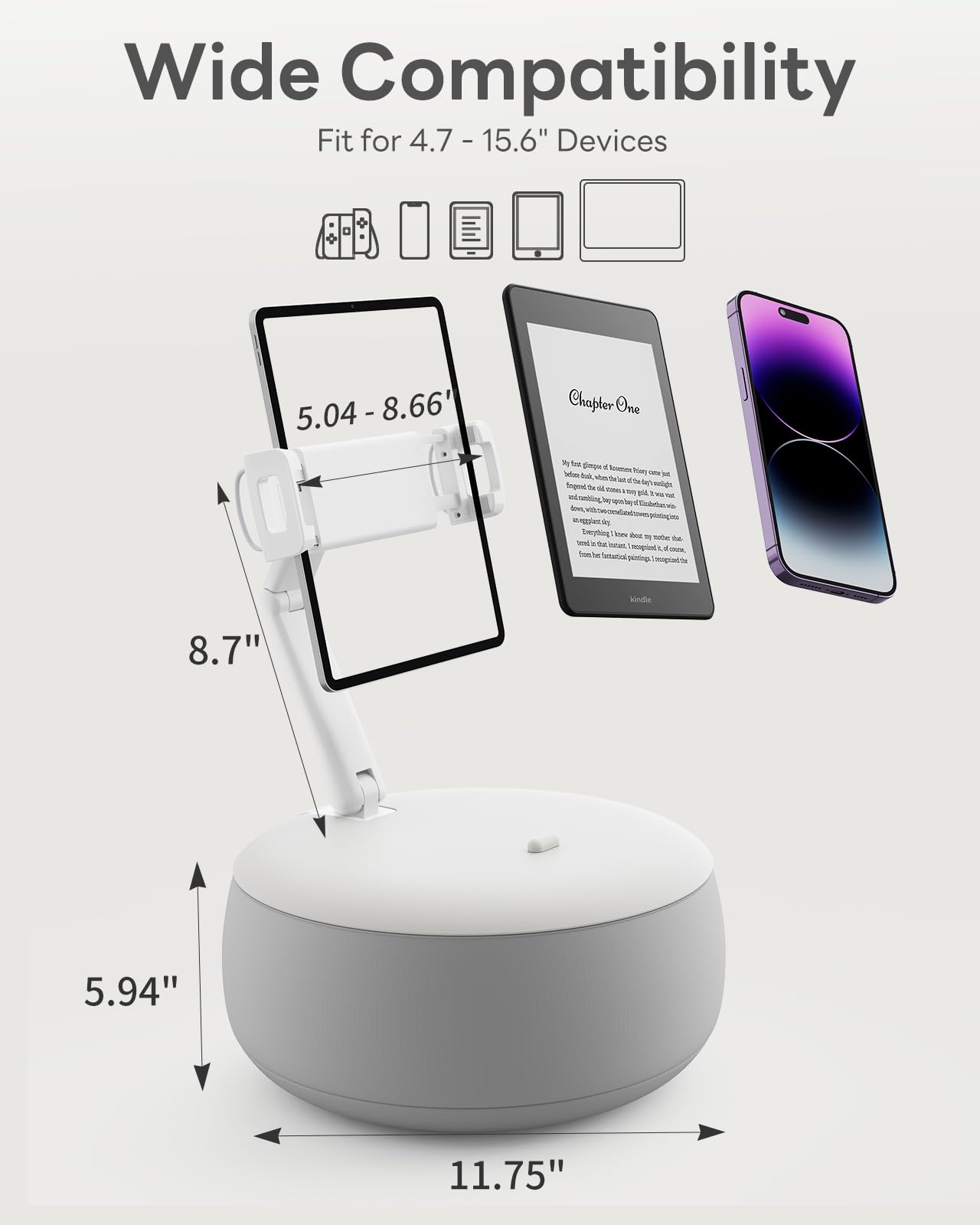 Saiji Kindle Holder Pillow, Tablet Holder Compatible With 4.7-15.6    Kindle, Phone, Ipad, 360 Adjustable Tablet Stand For Bed W