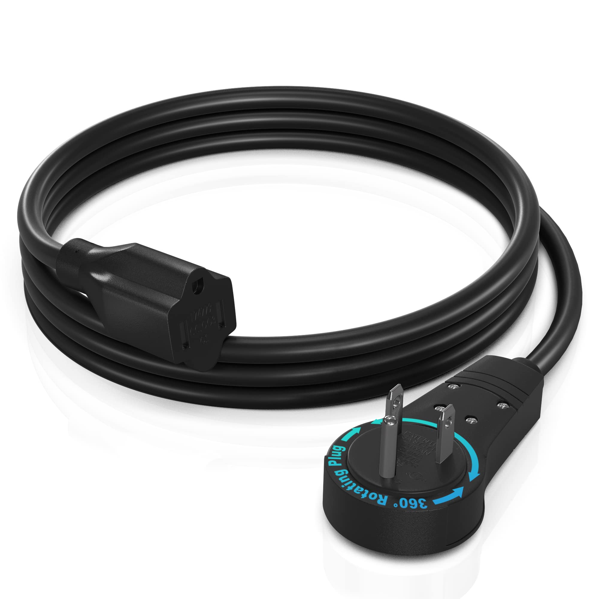 Maximm Cable 4 Feet 360? Rotating Flat Plug Extension Cord/Wire, 3 Prong Grounded Wire 16 Awg Power Cord   Black Ul Certified