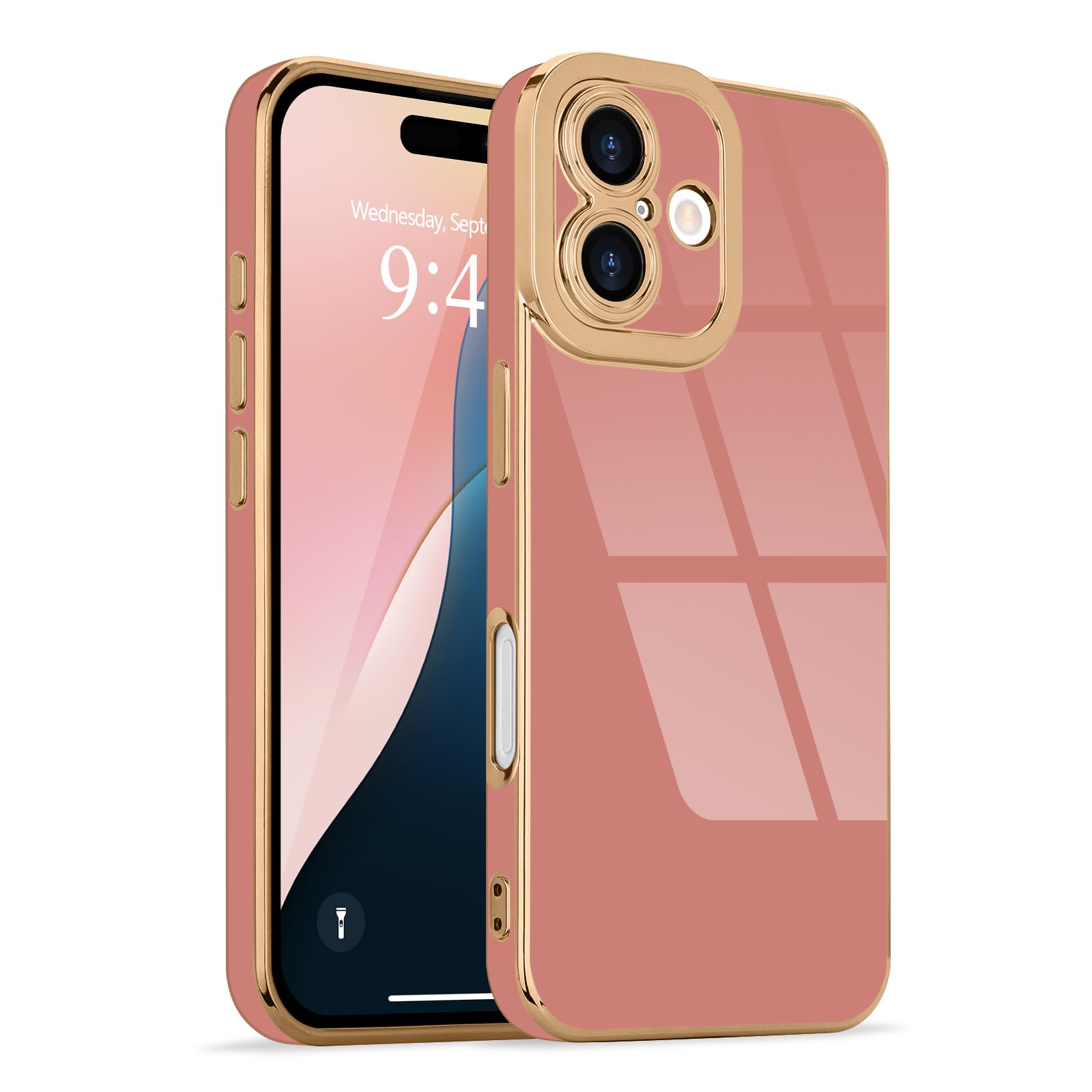 Lafunda Designed For Iphone 16 Plus Case Cute, Luxury Classy Plating For Women Girls Gold Edge Soft Tpu Bumper Cover With Camera