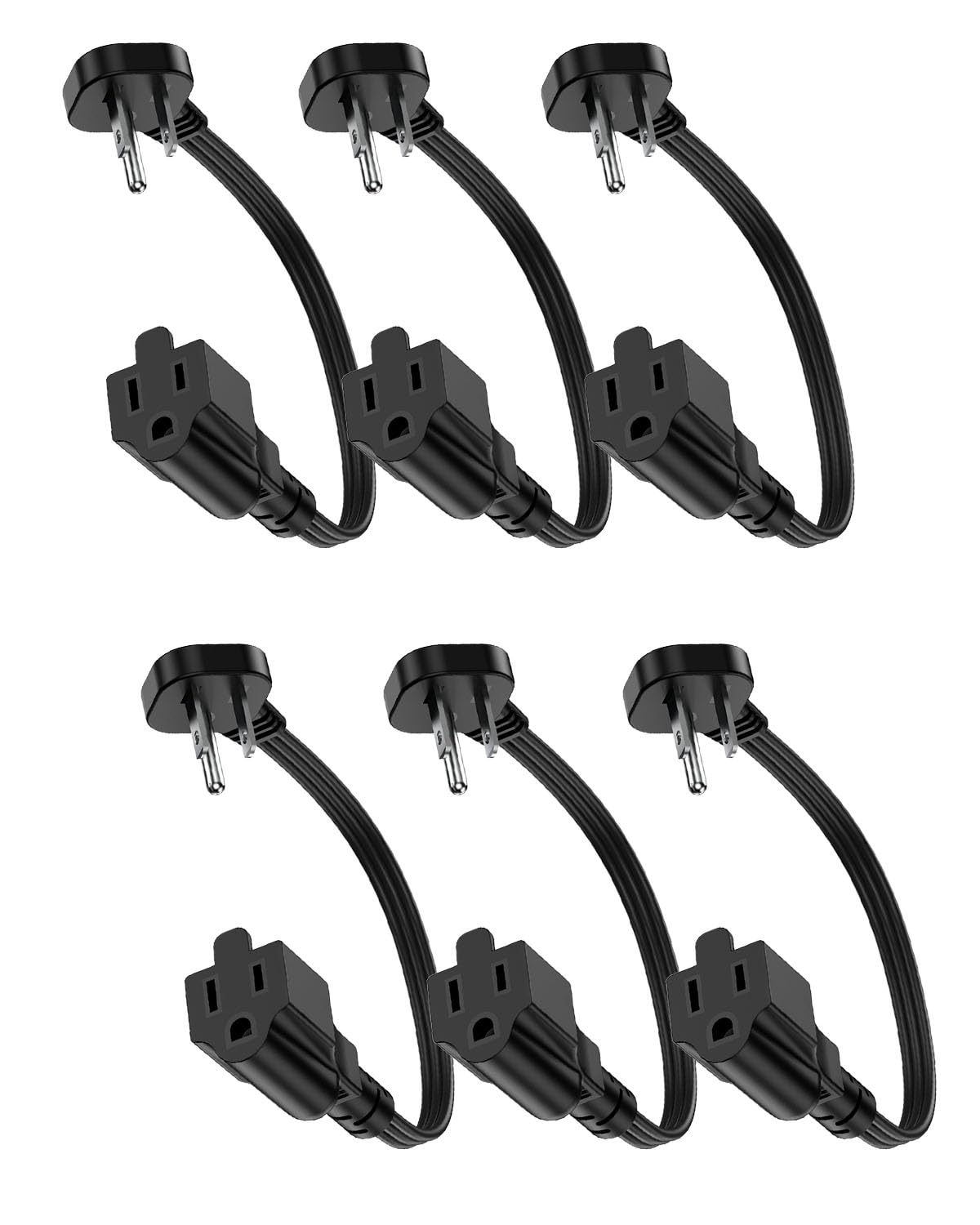 Flat Plug Short Extension Cord 1Ft Low Profile Flat Plug 3 Prong 16 Awg, 1625W Grounded Indoor Power Cable Outlet Saver For Kitc