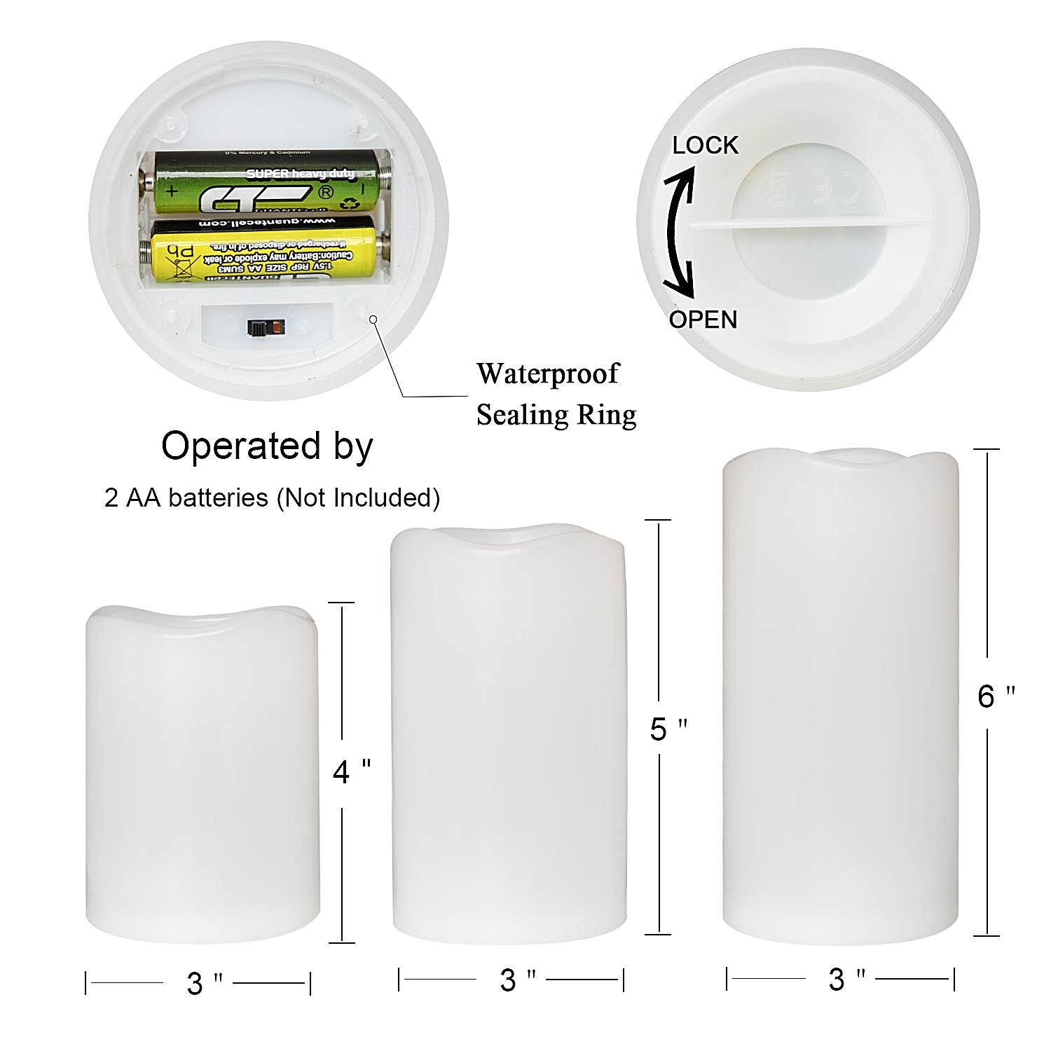 Eldnacele Waterproof Flameless Flickering Candles Weatherproof Battery Operated Led Candles With Remote And Timer White Plastic