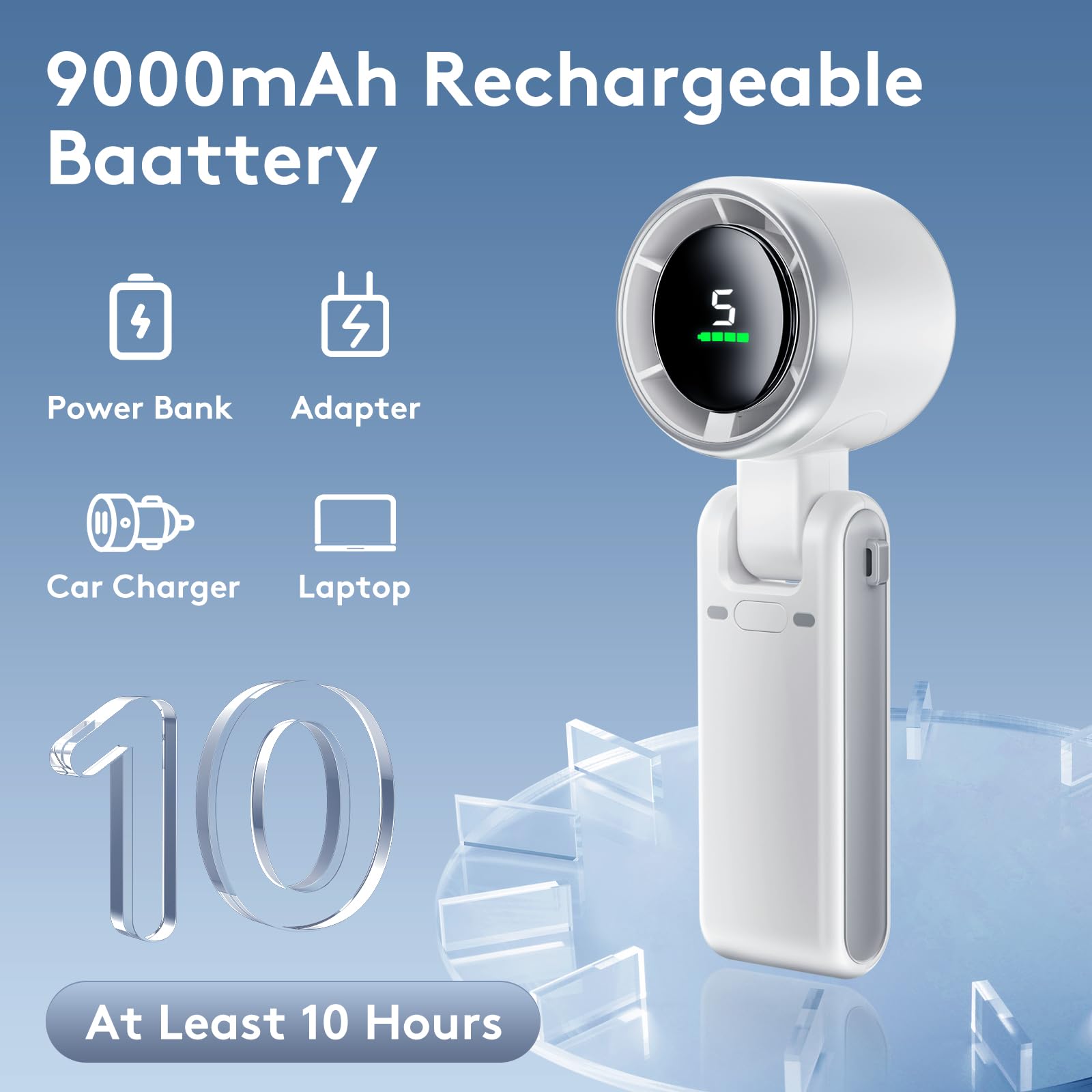 Portable Handheld Mini Fan, Foldable Powerful Winds Turbo Fan, 9000Mah Battery & 50000Rpm Speed, Usb Rechargeable Personal Fan W