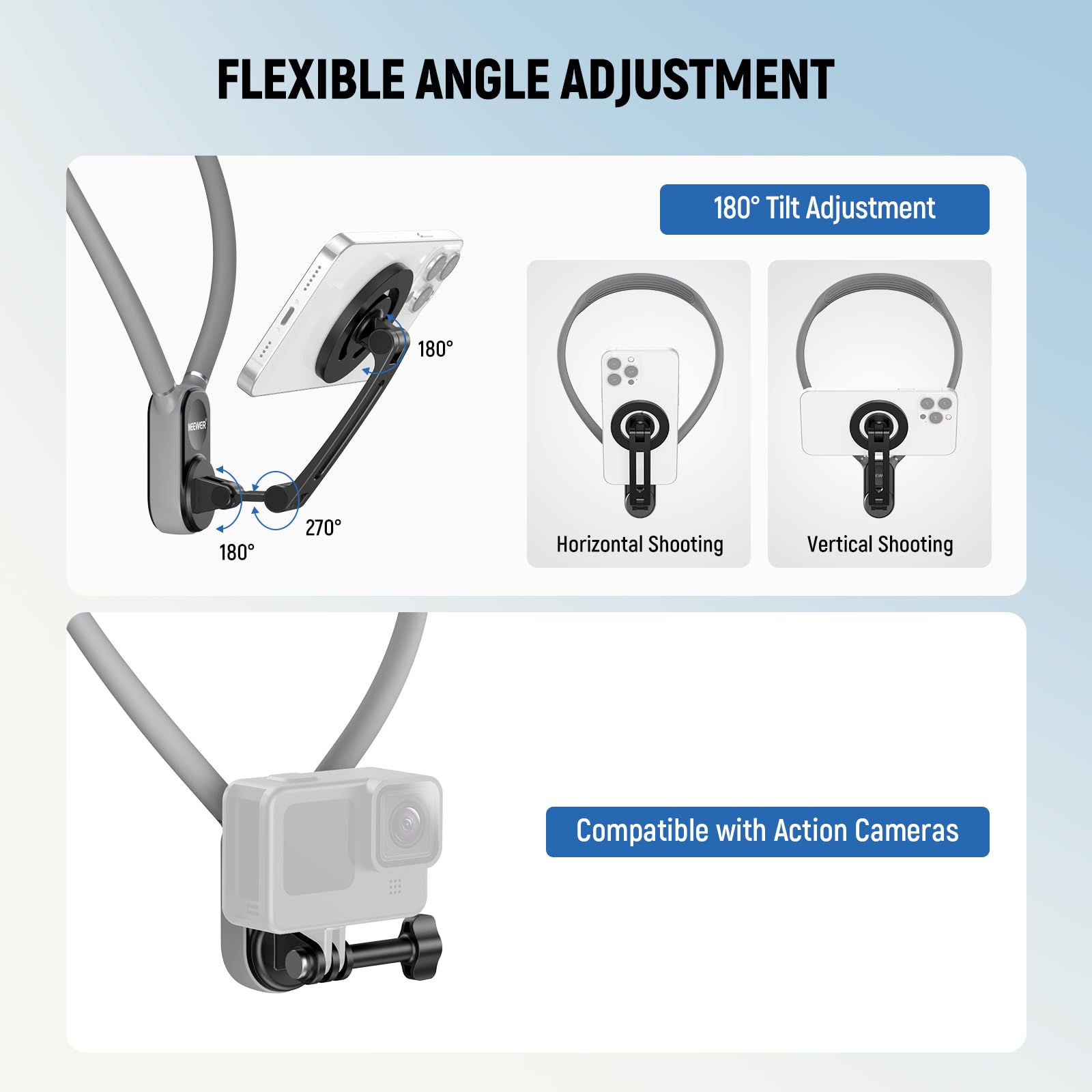 Neewer Magnetic Neck Holder For Action Camera Phone Hands Free Neck Tripod Chest Mount Compatible With Gopro Dji Insta360 Iphone